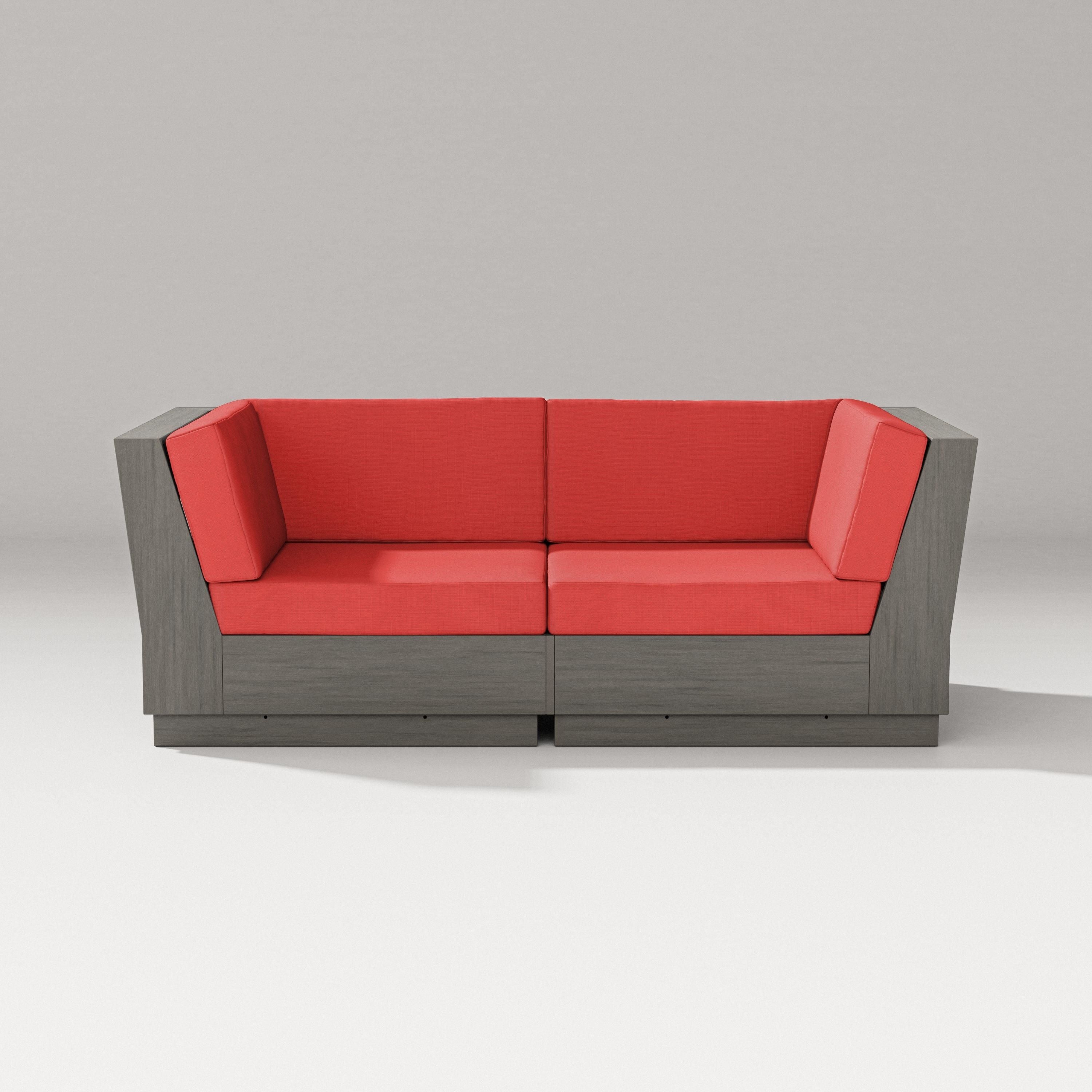 PW Designer Series Elevate Loveseat Sectional in Driftwood / Crimson Linen