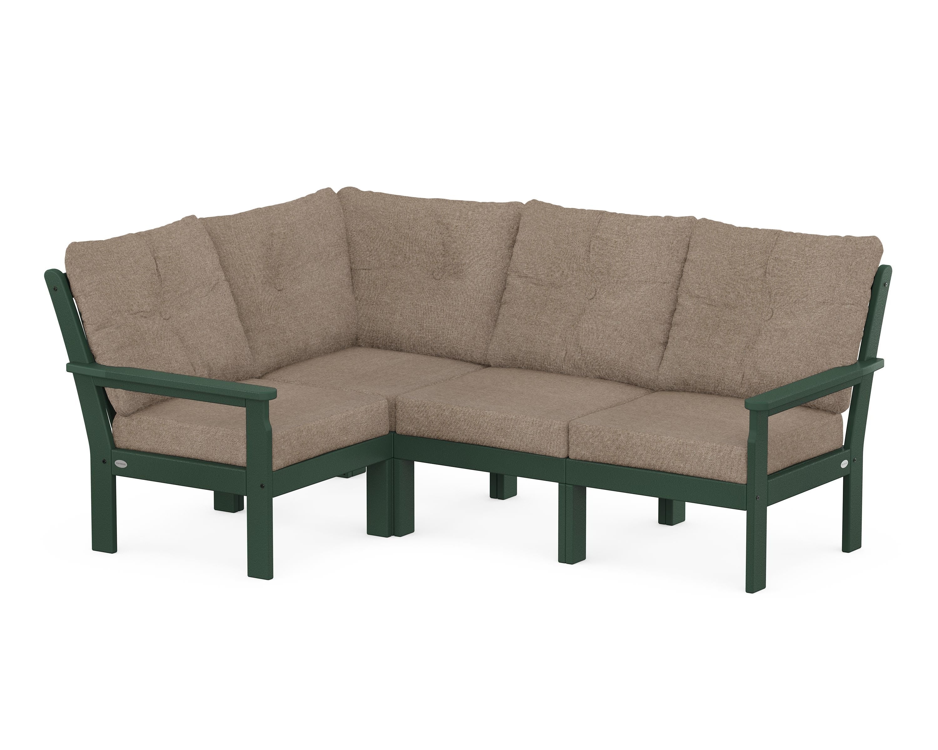 POLYWOOD Vineyard 4-Piece Sectional in Green / Spiced Burlap