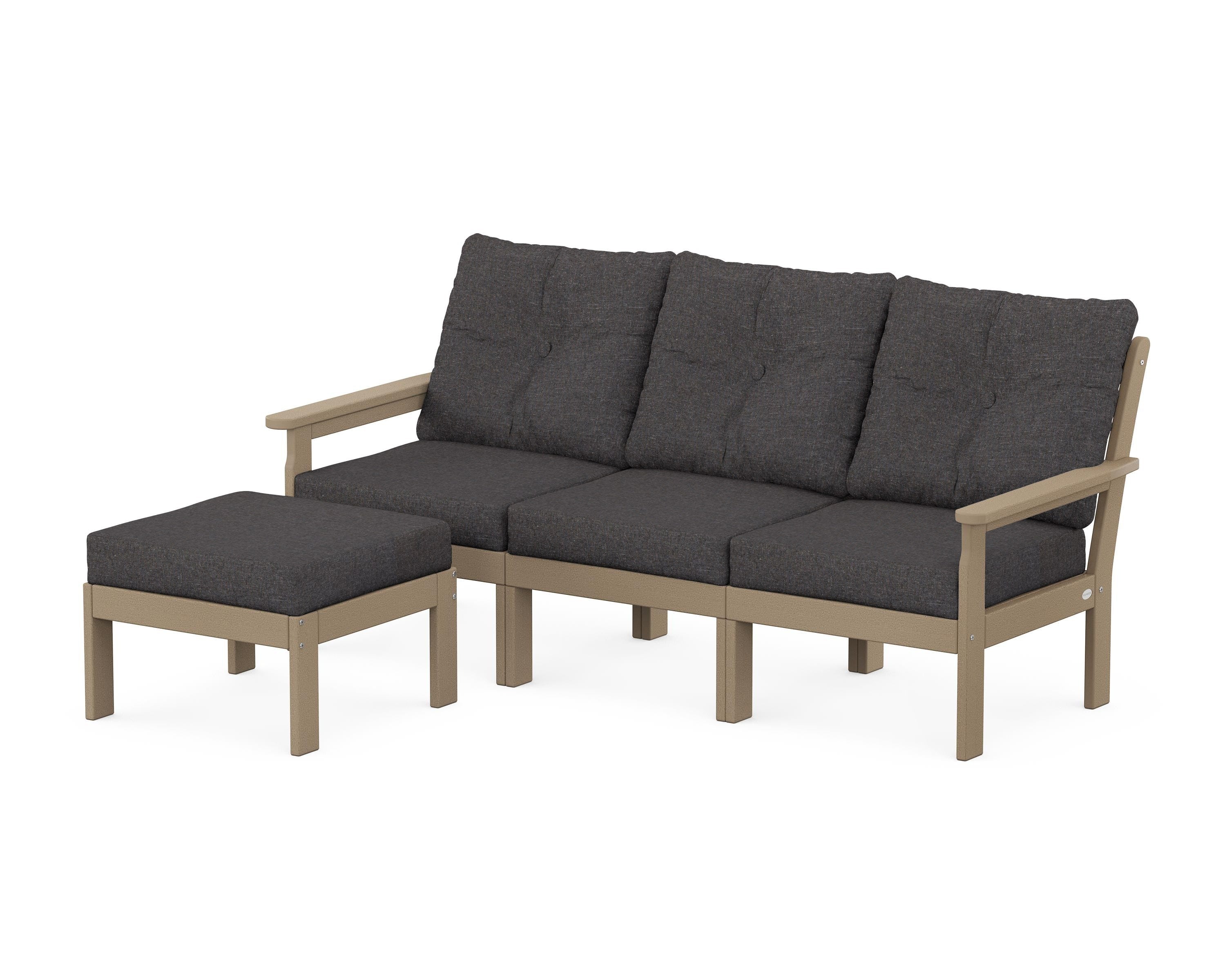 POLYWOOD Vineyard 4-Piece Sectional with Ottoman in Vintage Sahara / Ash Charcoal