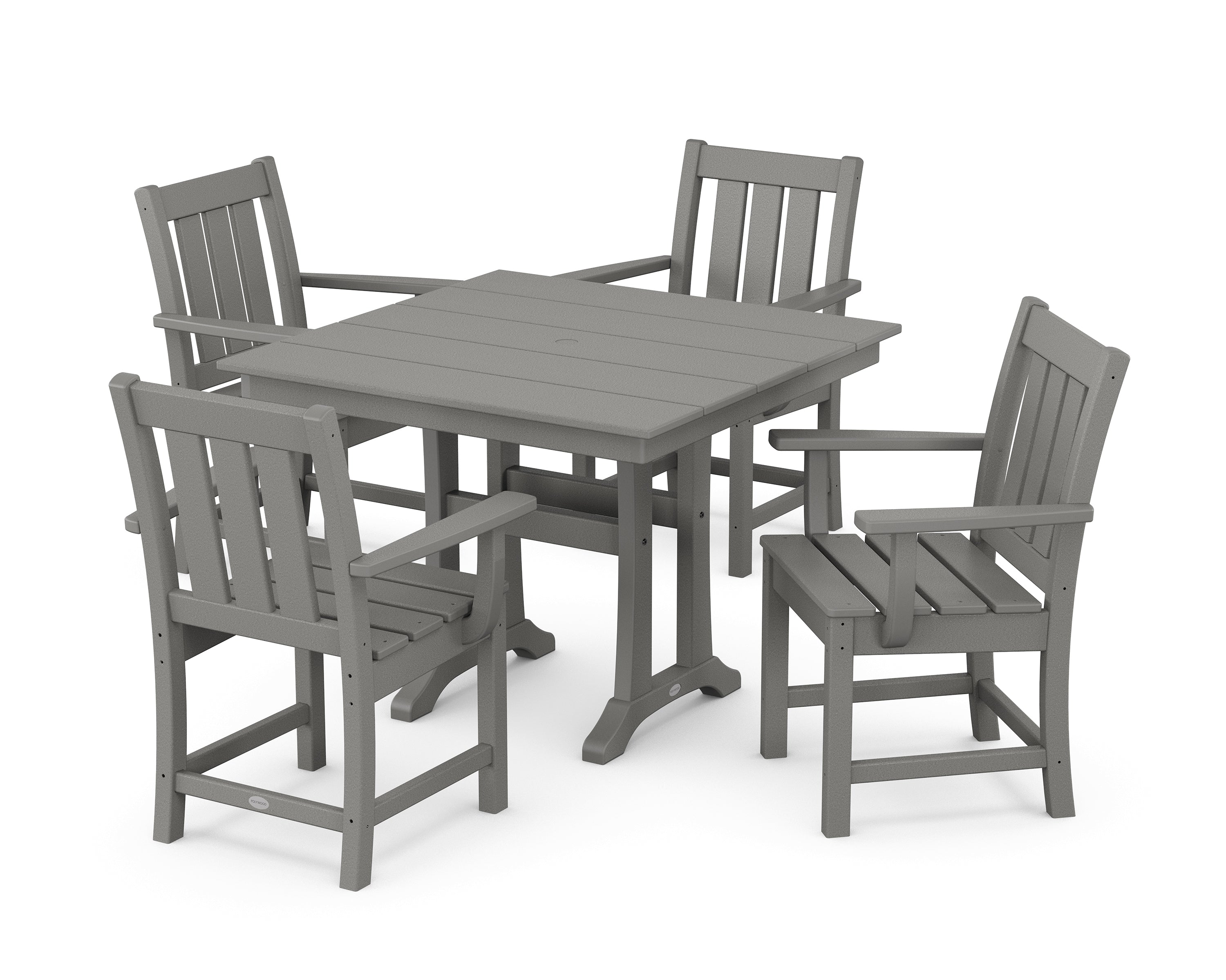 POLYWOOD Oxford 5-Piece Farmhouse Dining Set with Trestle Legs in Slate Grey