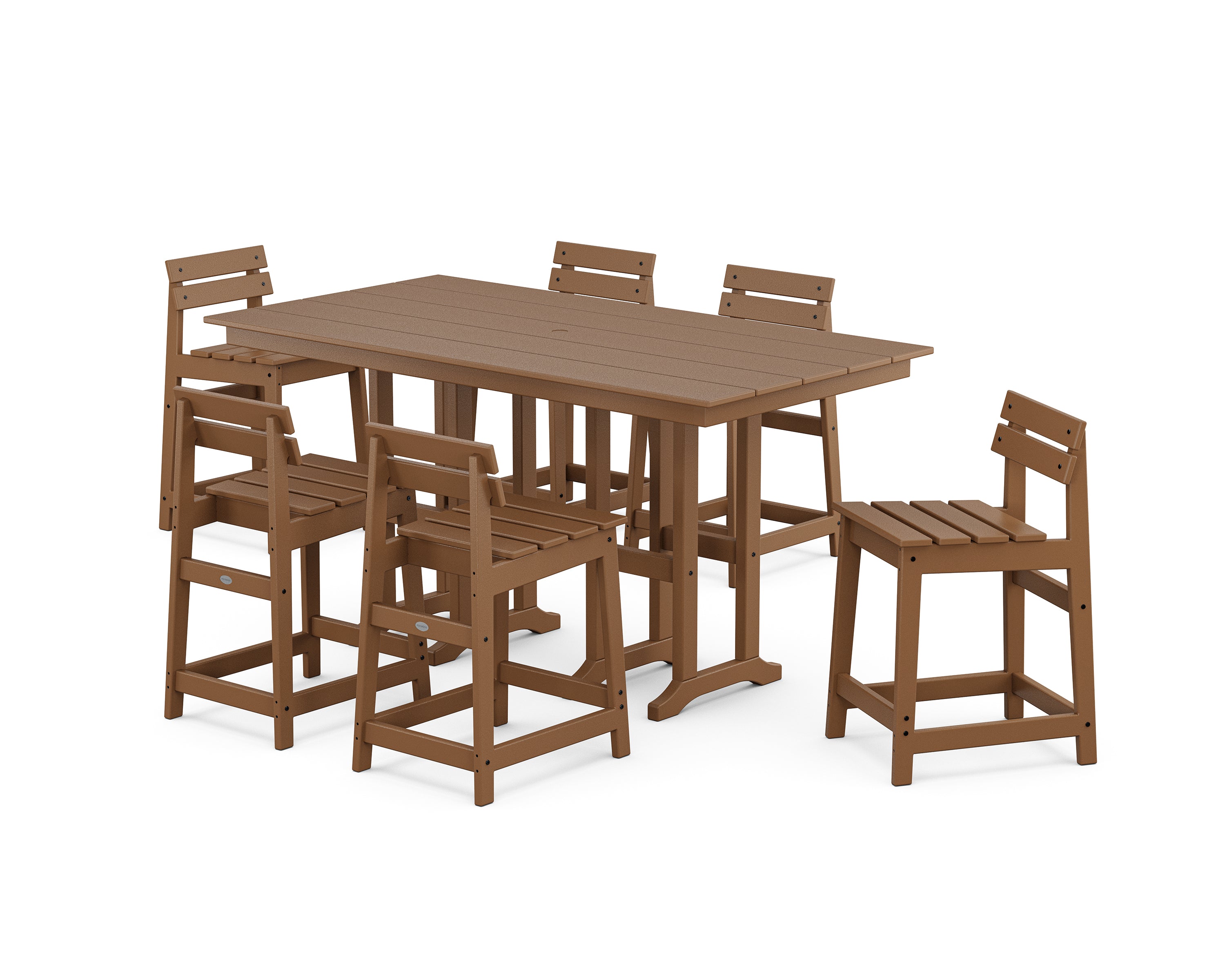 POLYWOOD Modern Studio Plaza Lowback Counter Chair 7-Piece Set in Teak