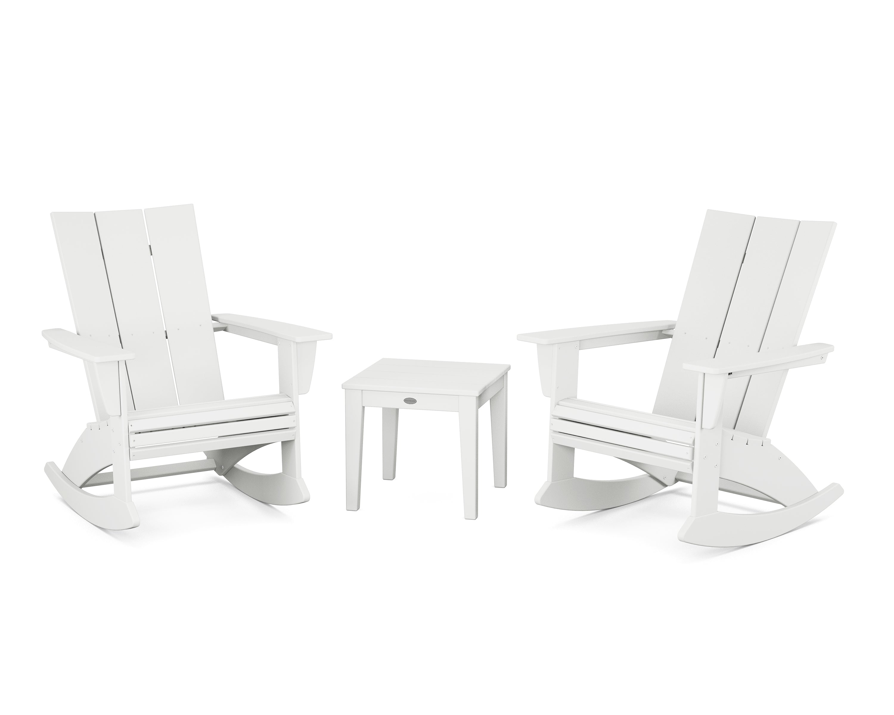 POLYWOOD Modern Curveback 3-Piece Adirondack Rocking Chair Set in White