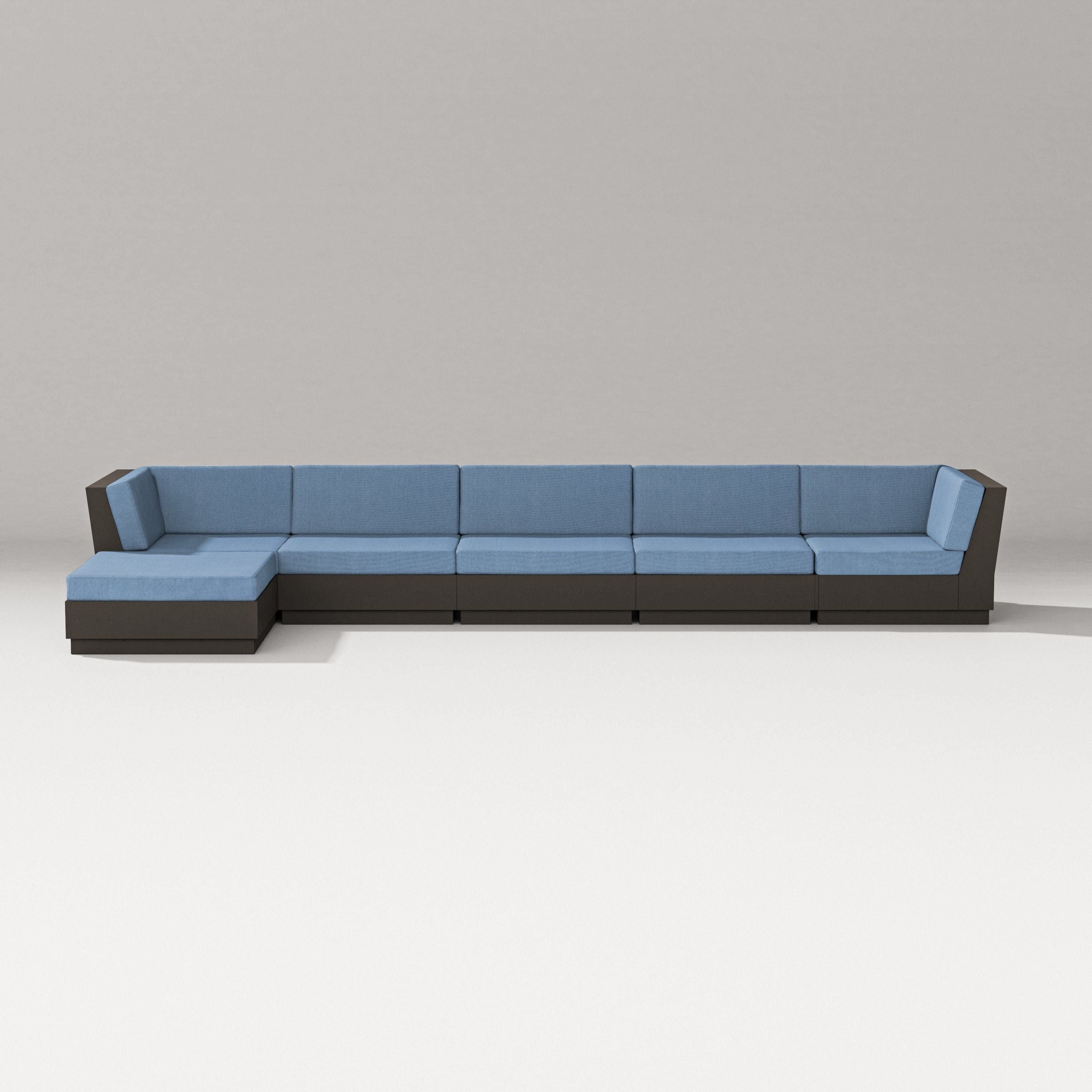 PW Designer Series Elevate 6-Piece Chaise Sectional in Vintage Coffee / Sky Blue