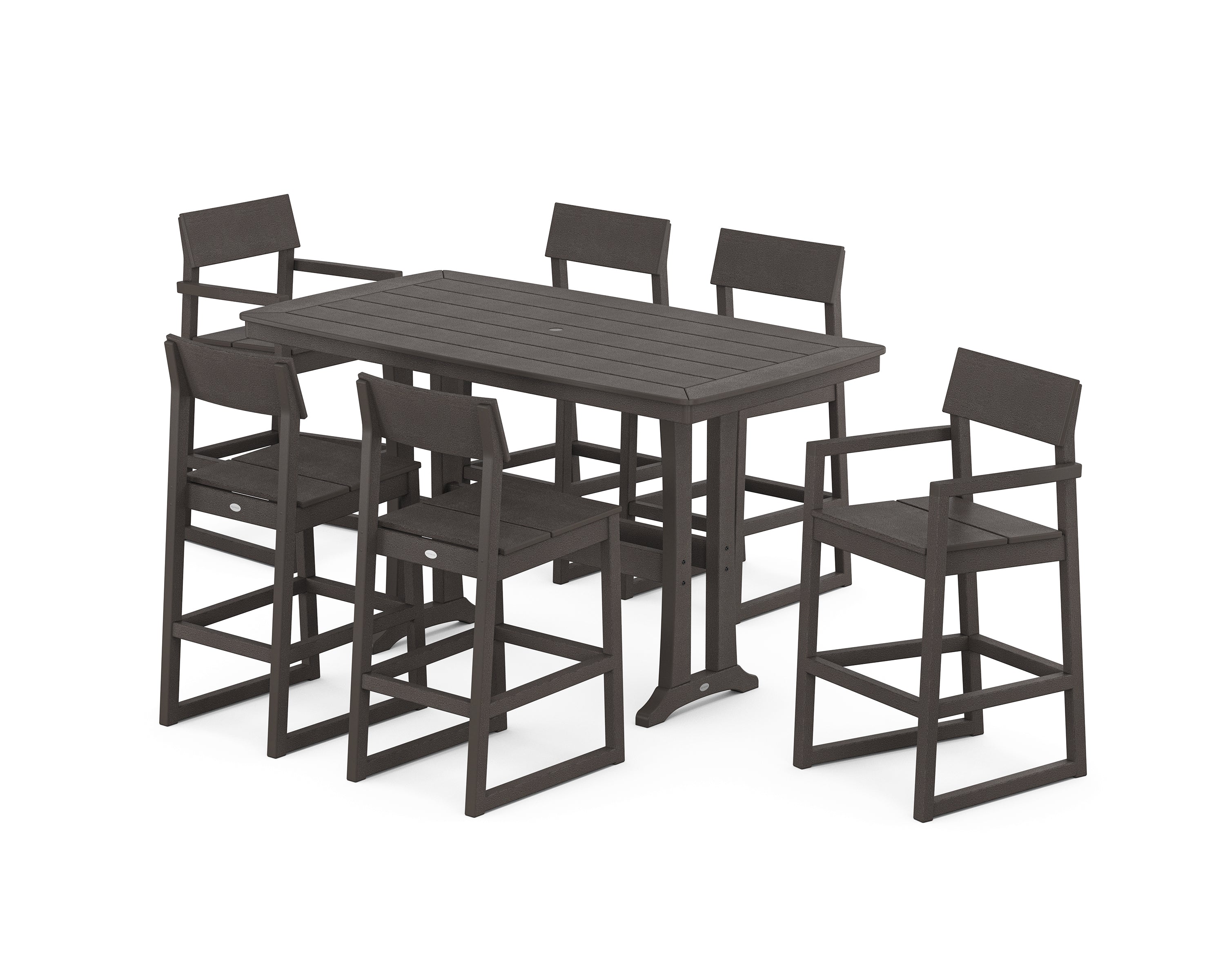 POLYWOOD EDGE 7-Piece Bar Set with Trestle Legs in Vintage Coffee