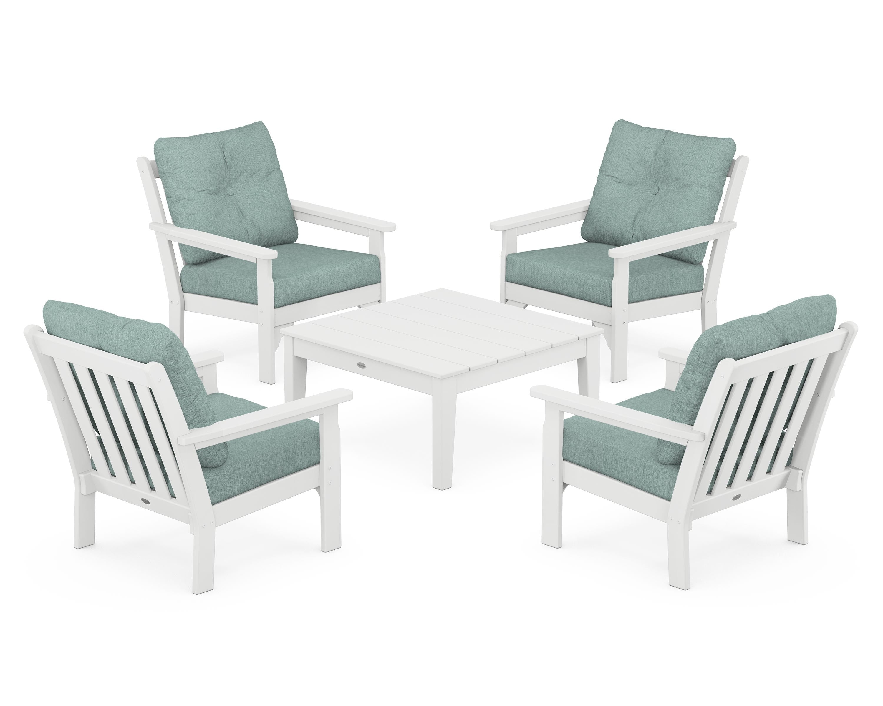 POLYWOOD Vineyard 5-Piece Deep Seating Conversation Set in White / Glacier Spa