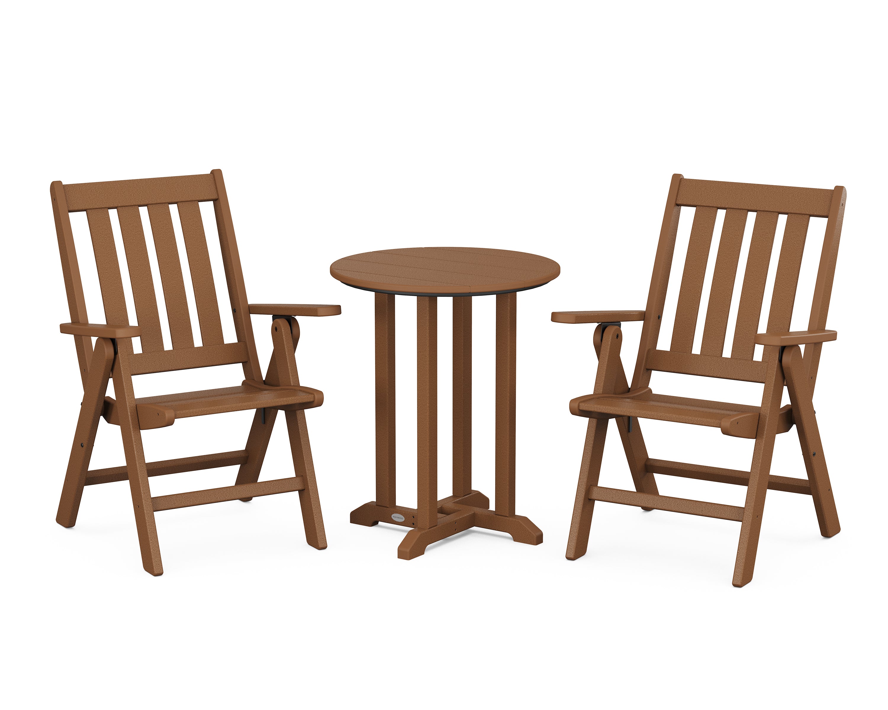 POLYWOOD Vineyard Folding Chair 3-Piece Round Bistro Dining Set in Teak