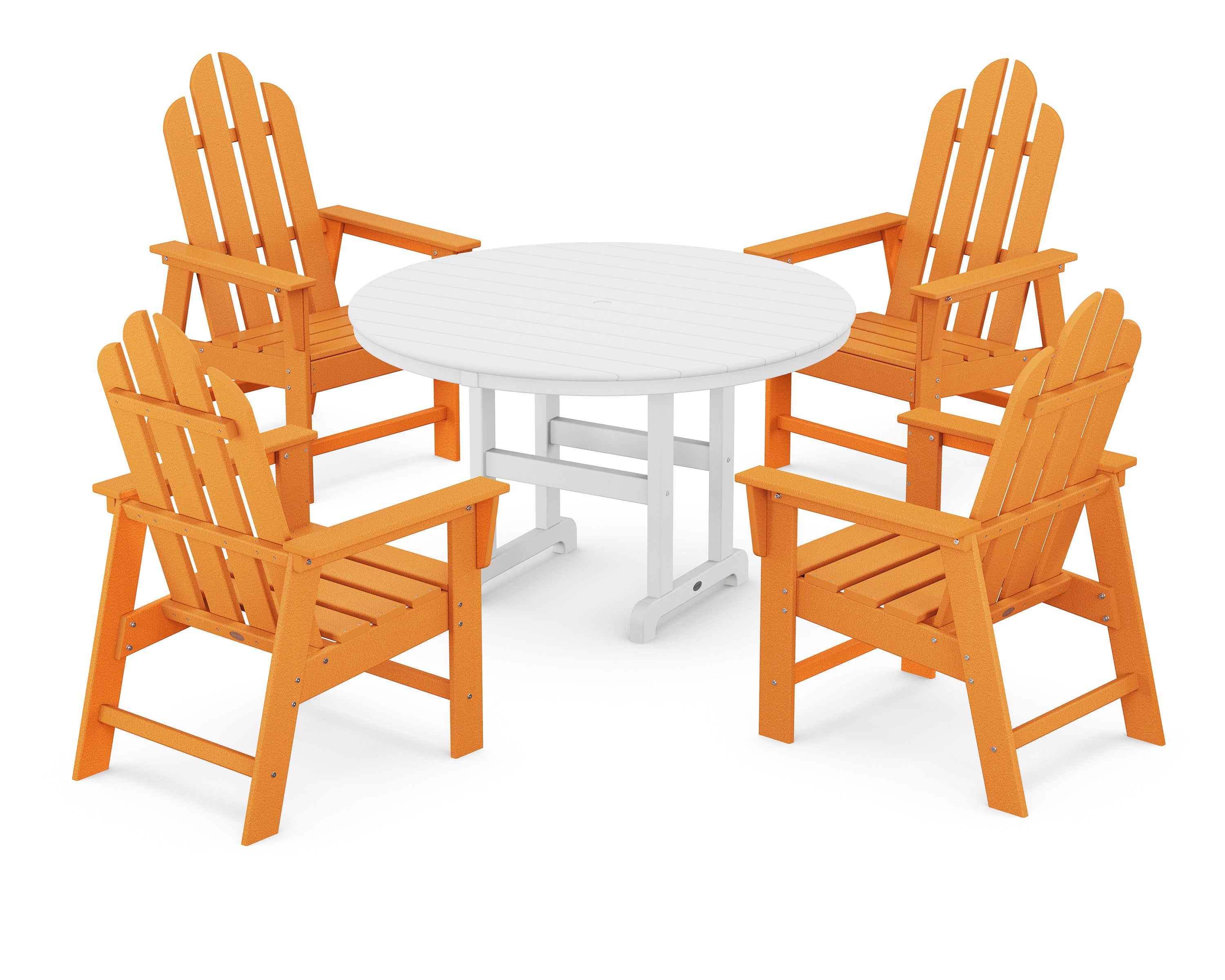 POLYWOOD® Long Island 5-Piece Round Farmhouse Dining Set in Tangerine / White