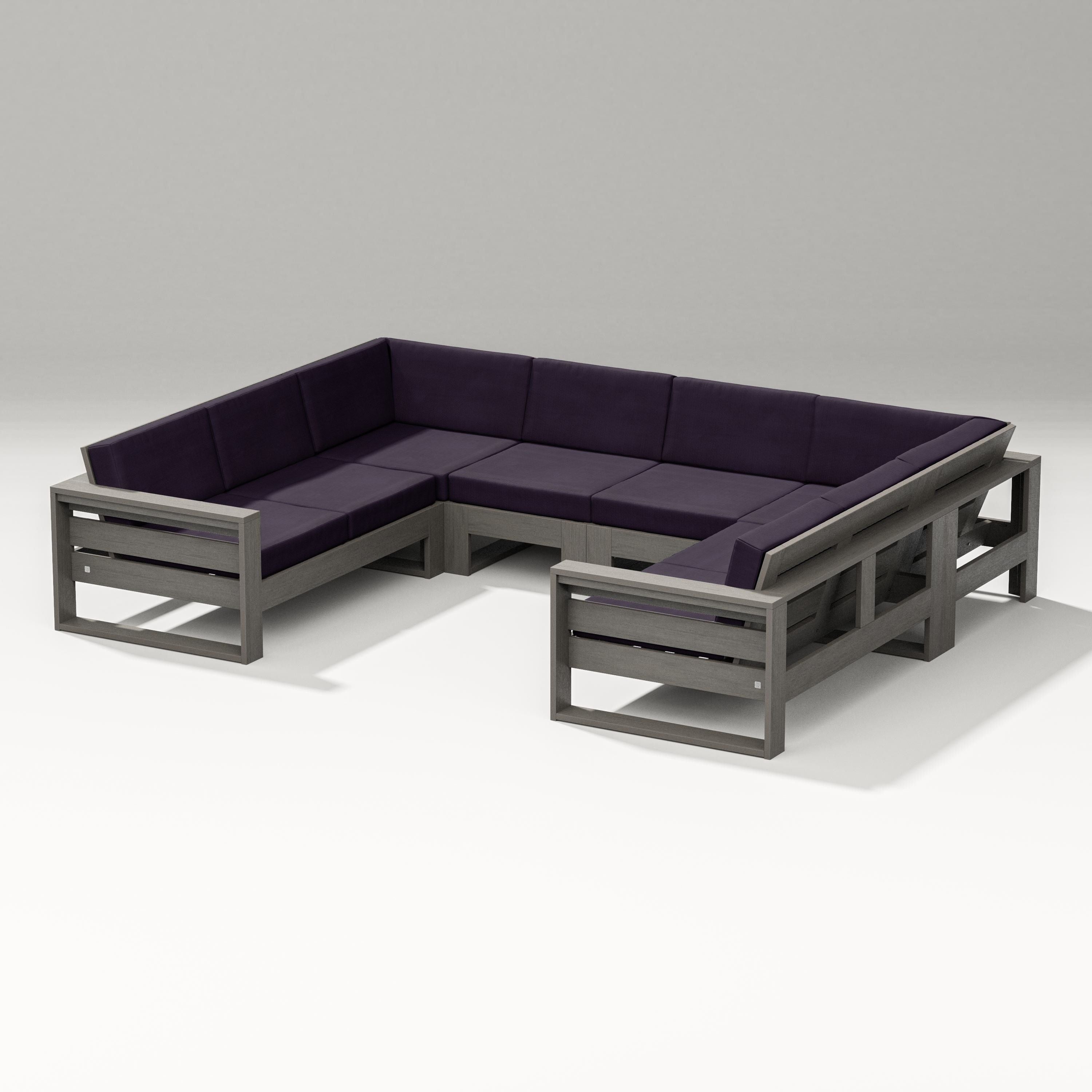 PW Designer Series Latitude U-Shaped Sectional in Driftwood / Navy Linen