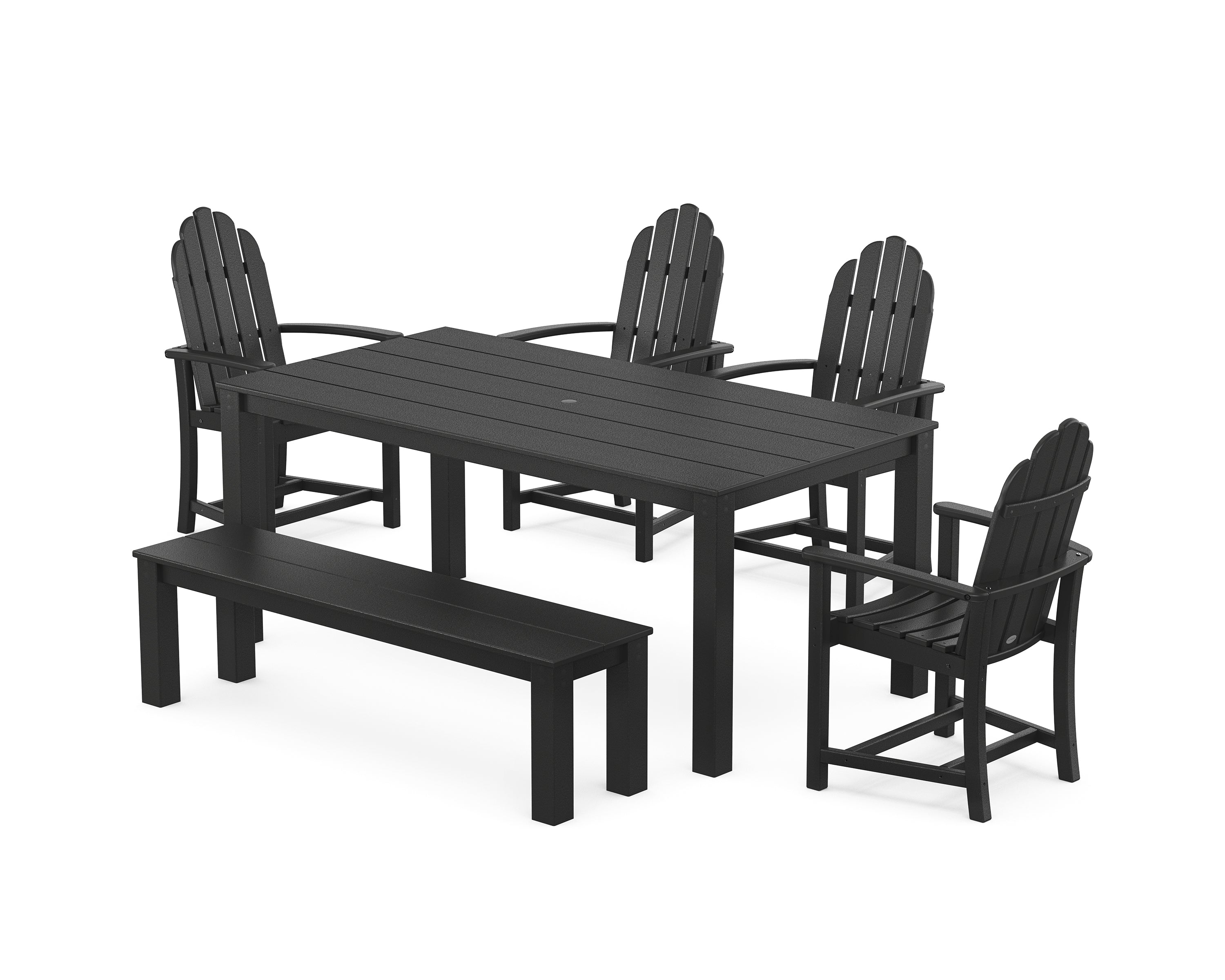POLYWOOD Classic Adirondack 6-Piece Parsons Dining Set with Bench in Black