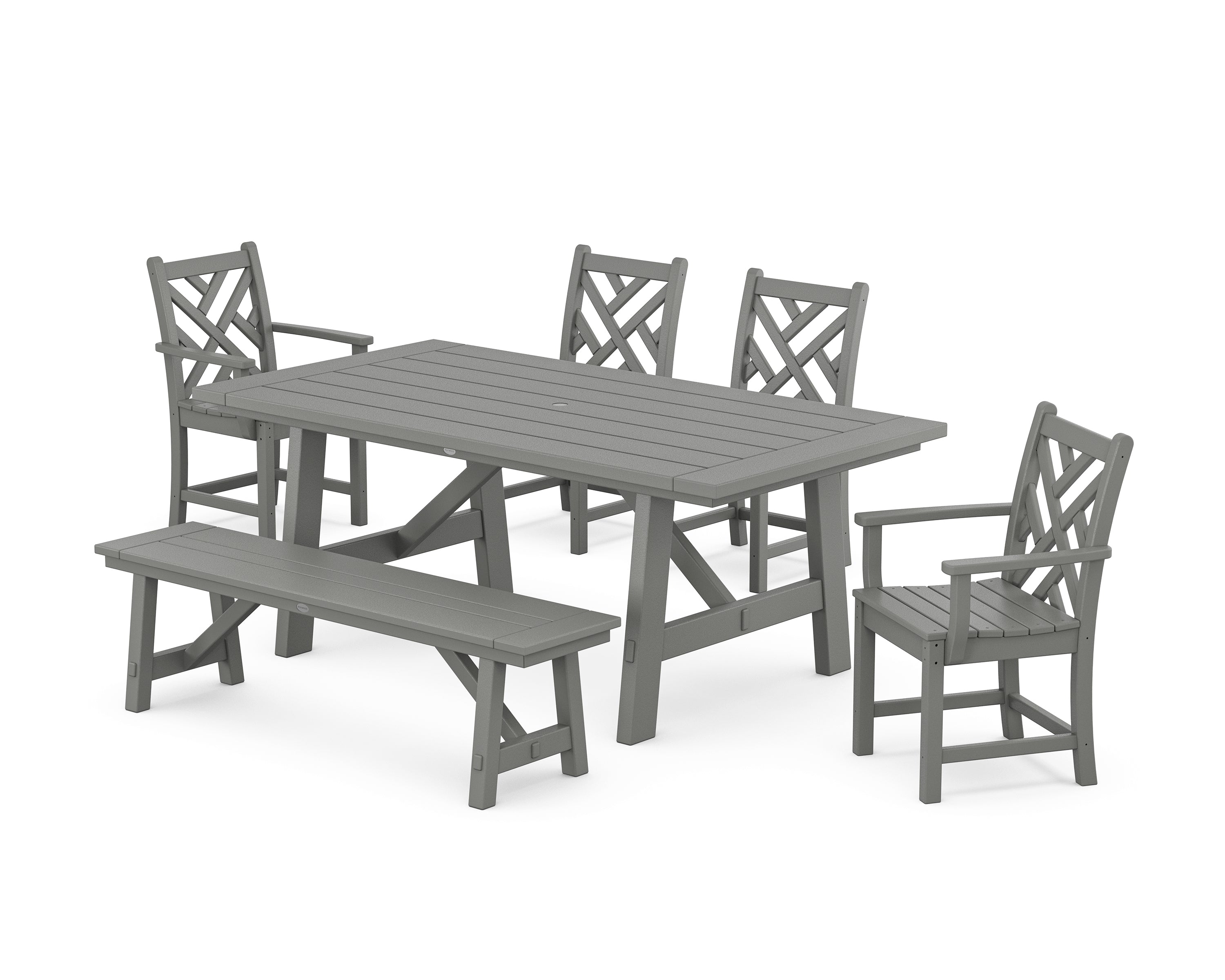 POLYWOOD Chippendale 6-Piece Rustic Farmhouse Dining Set With Bench in Slate Grey