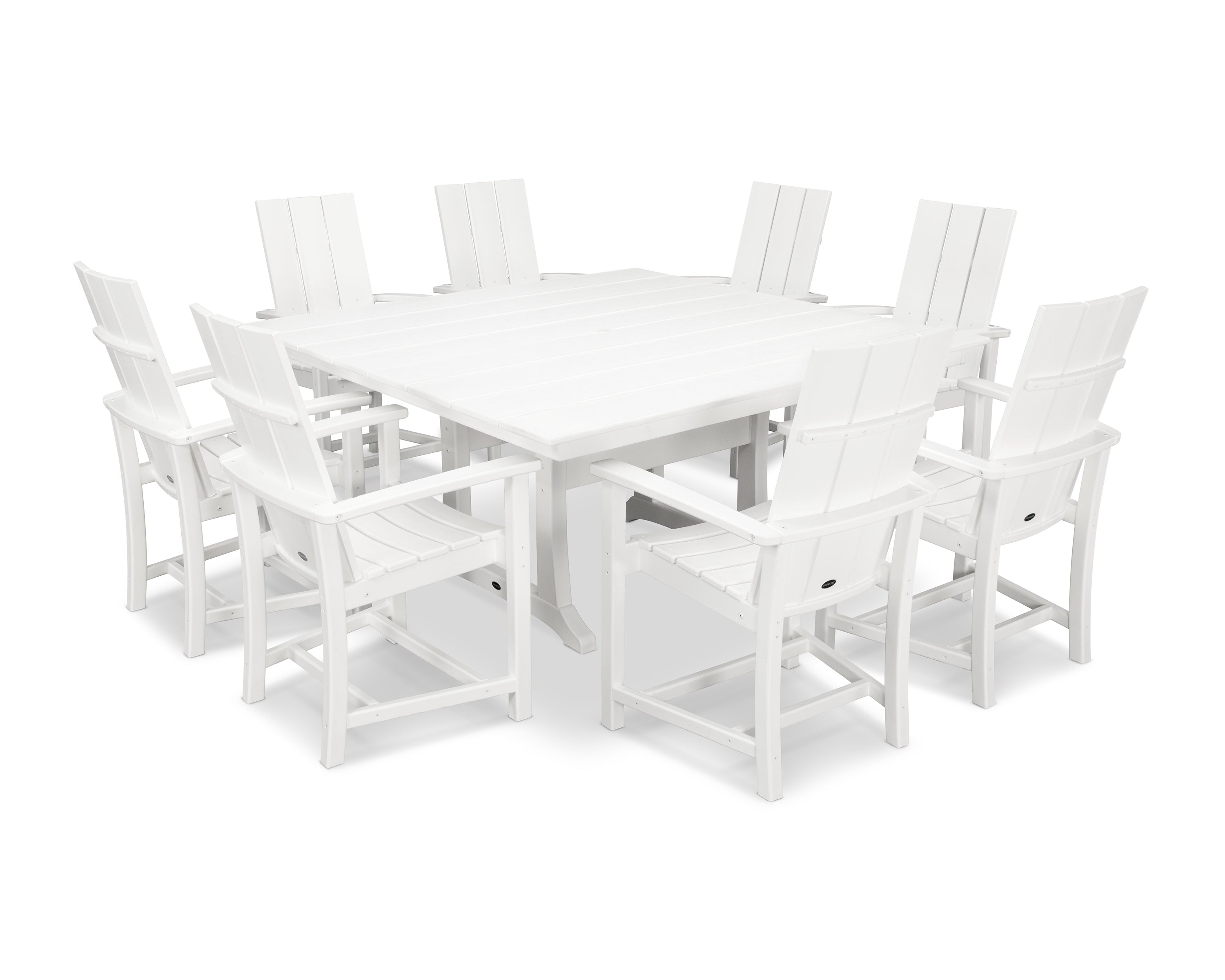 POLYWOOD® Modern Adirondack 9-Piece Farmhouse Trestle Dining Set in White