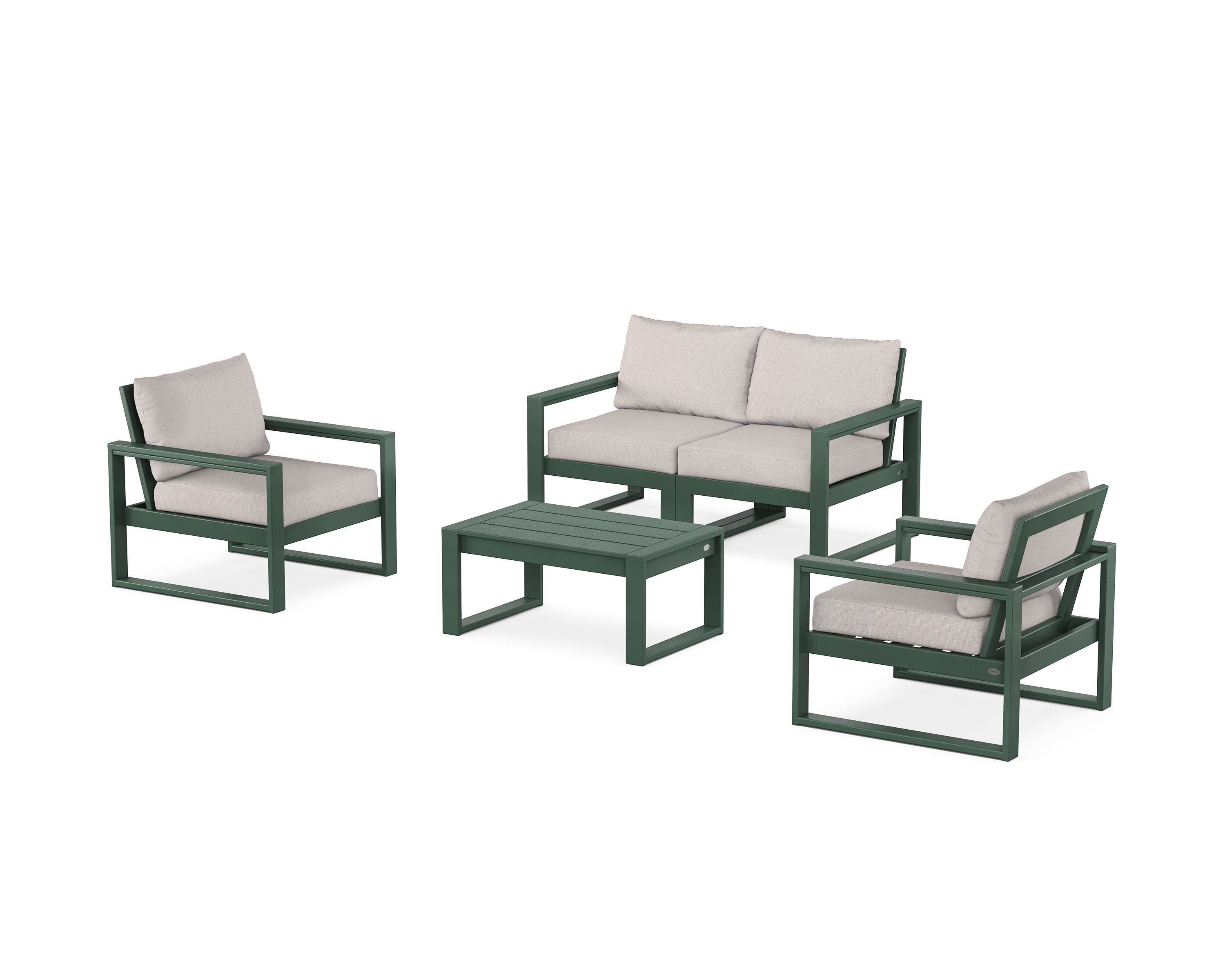 POLYWOOD EDGE Sectional 4-Piece Deep Seating Set with Loveseat in Green / Dune Burlap