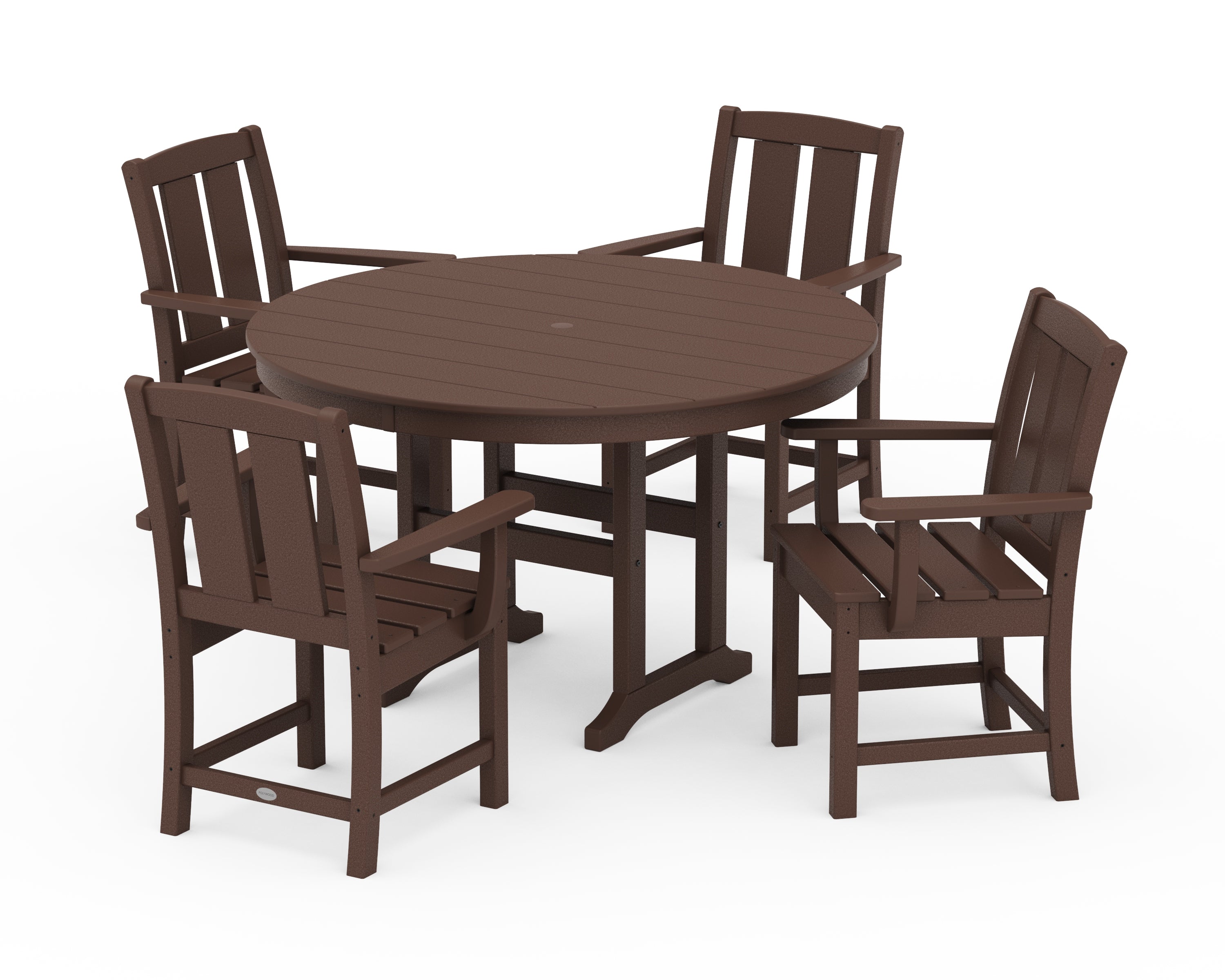 POLYWOOD Mission 5-Piece Round Farmhouse Dining Set in Mahogany