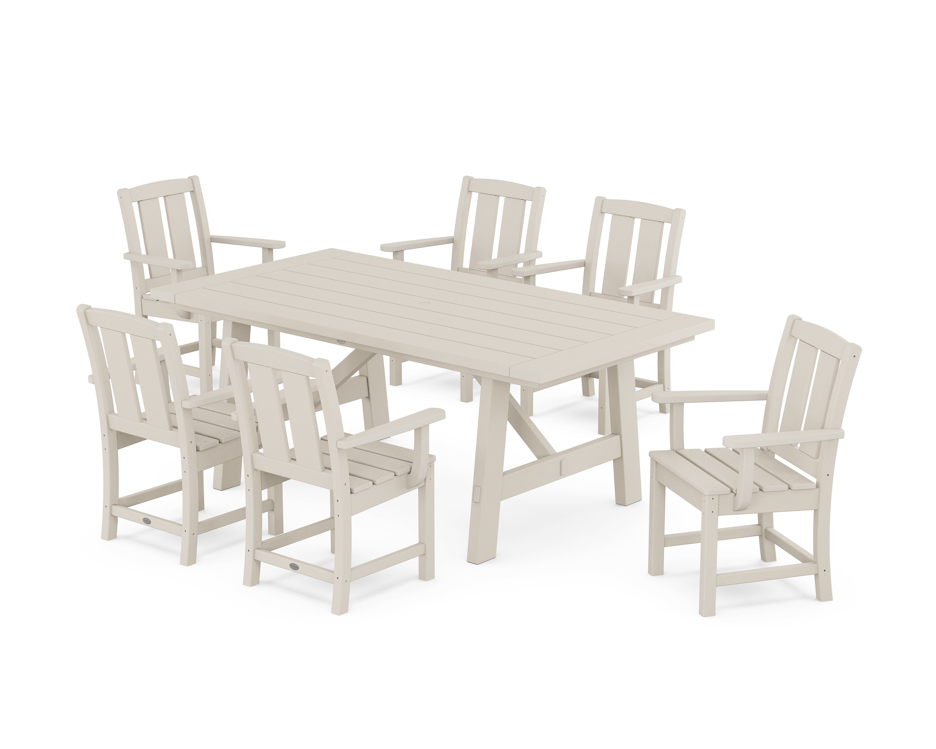 POLYWOOD Mission Arm Chair 7-Piece Rustic Farmhouse Dining Set in Sand