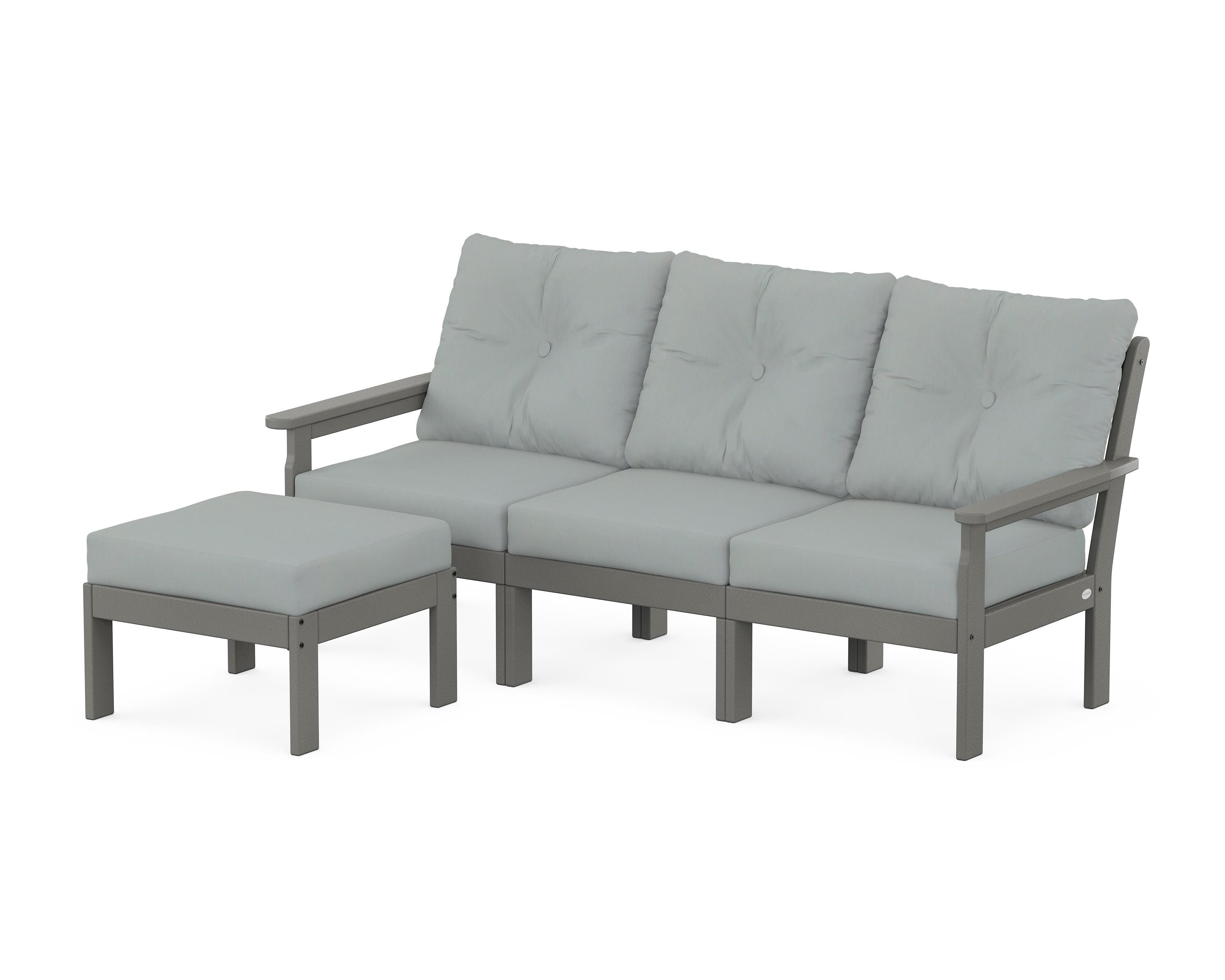 POLYWOOD Vineyard 4-Piece Sectional with Ottoman in Slate Grey / Spa