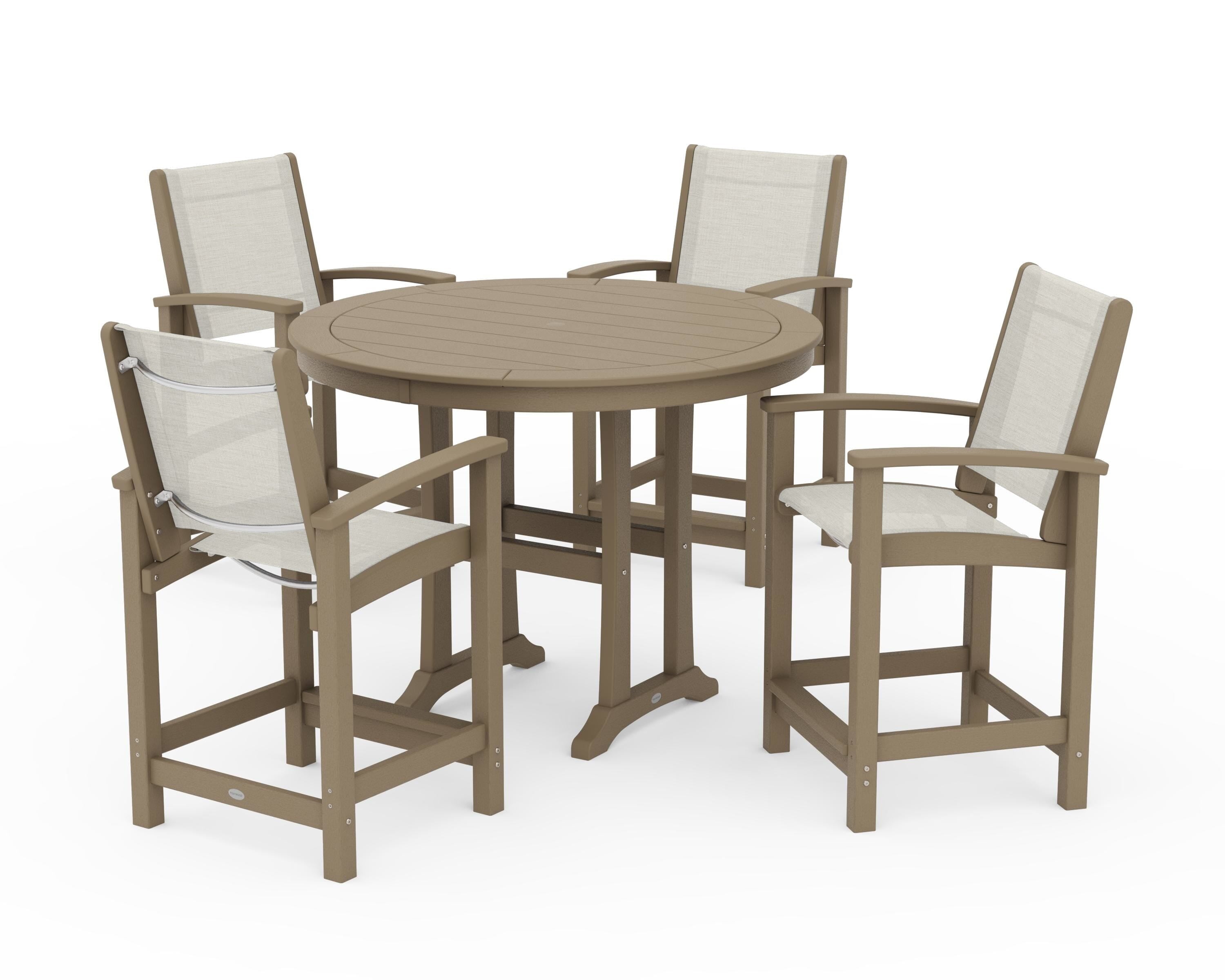 POLYWOOD Coastal 5-Piece Counter Set in Vintage Sahara / Parchment Sling