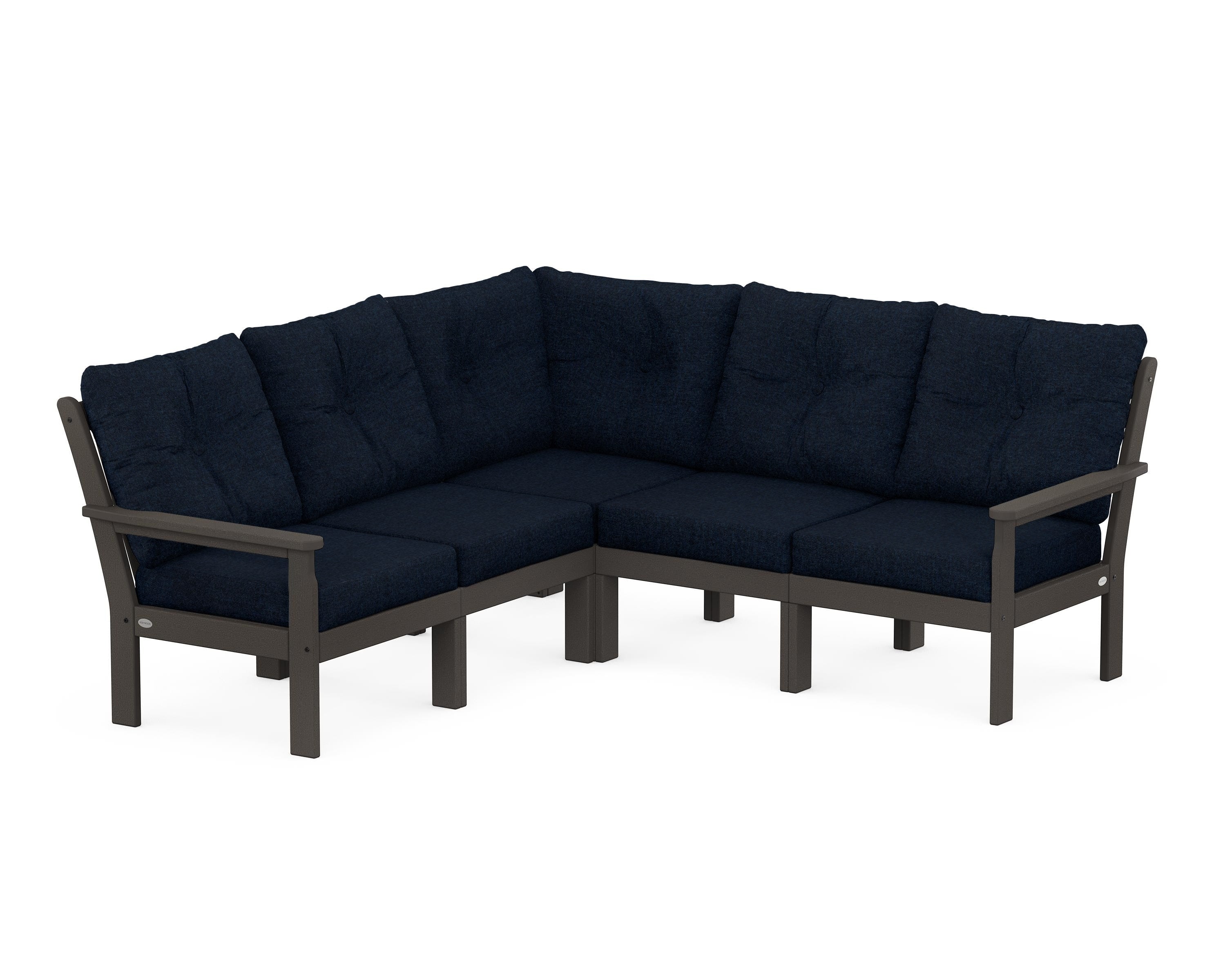 POLYWOOD Vineyard 5-Piece Sectional in Vintage Coffee / Marine Indigo