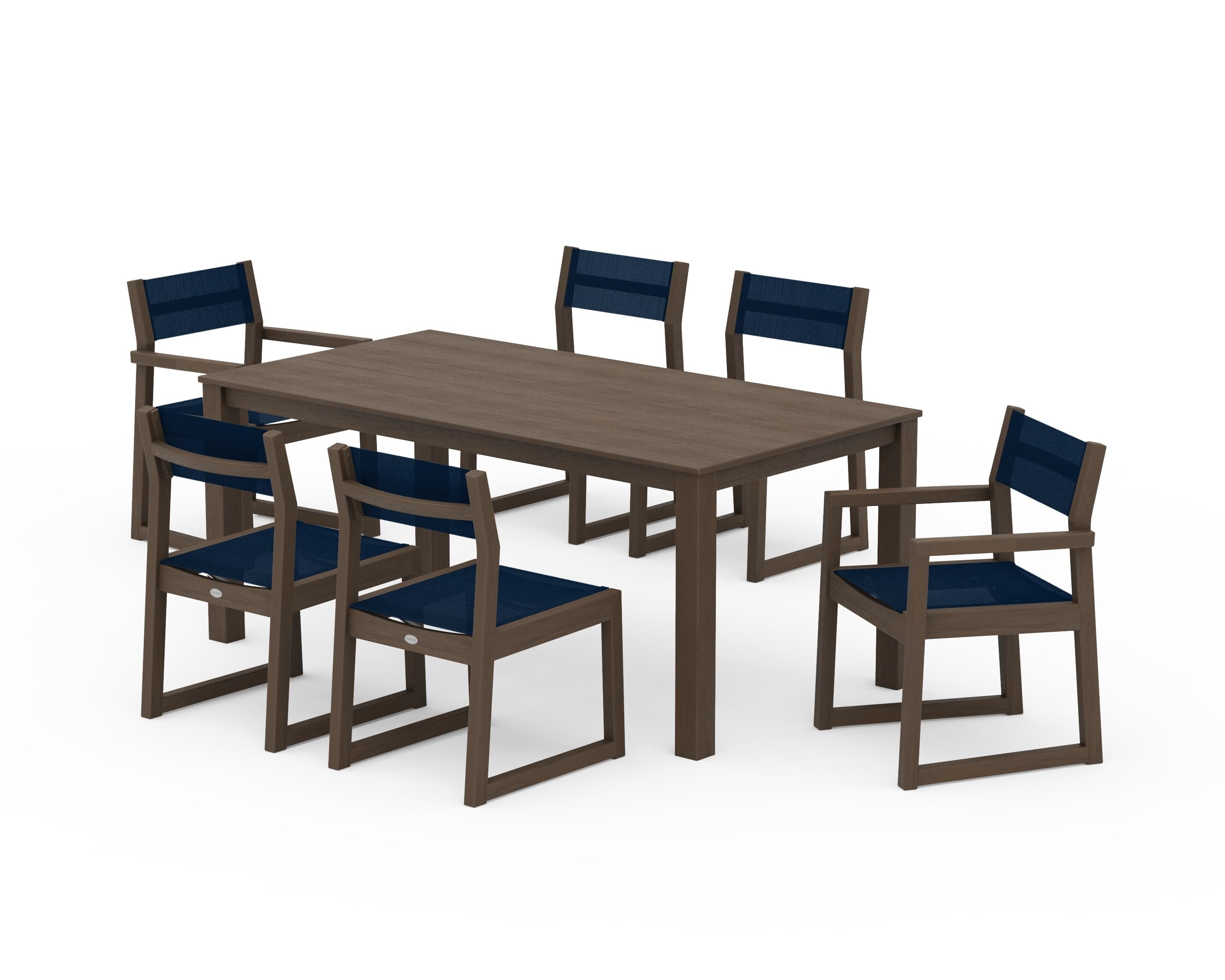 POLYWOOD EDGE Sling 7-Piece Parsons Dining Set in Kona / Navy Blue Sling