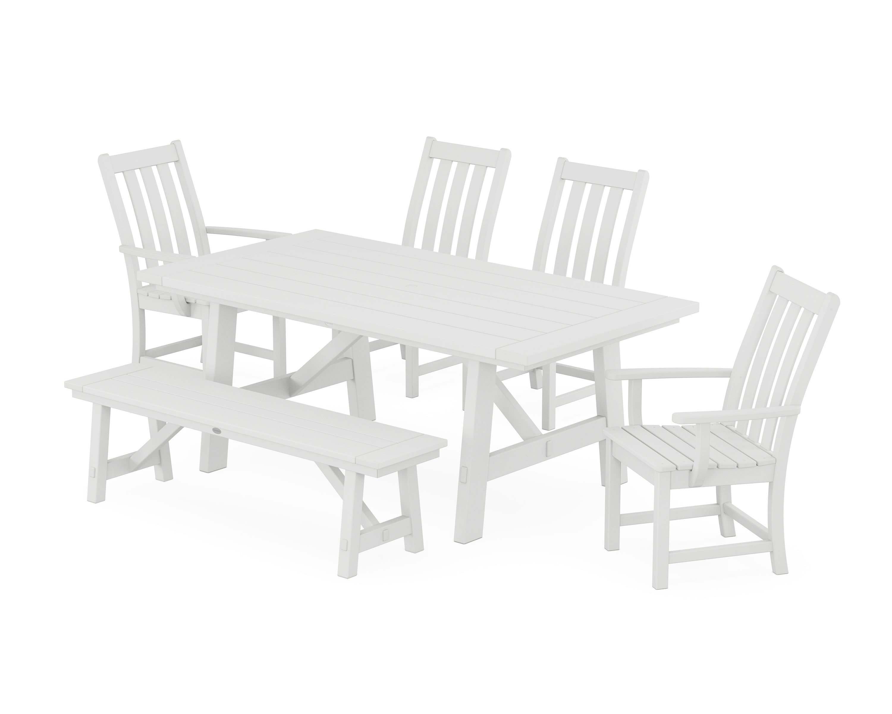 POLYWOOD® Vineyard 6-Piece Rustic Farmhouse Dining Set With Bench in White