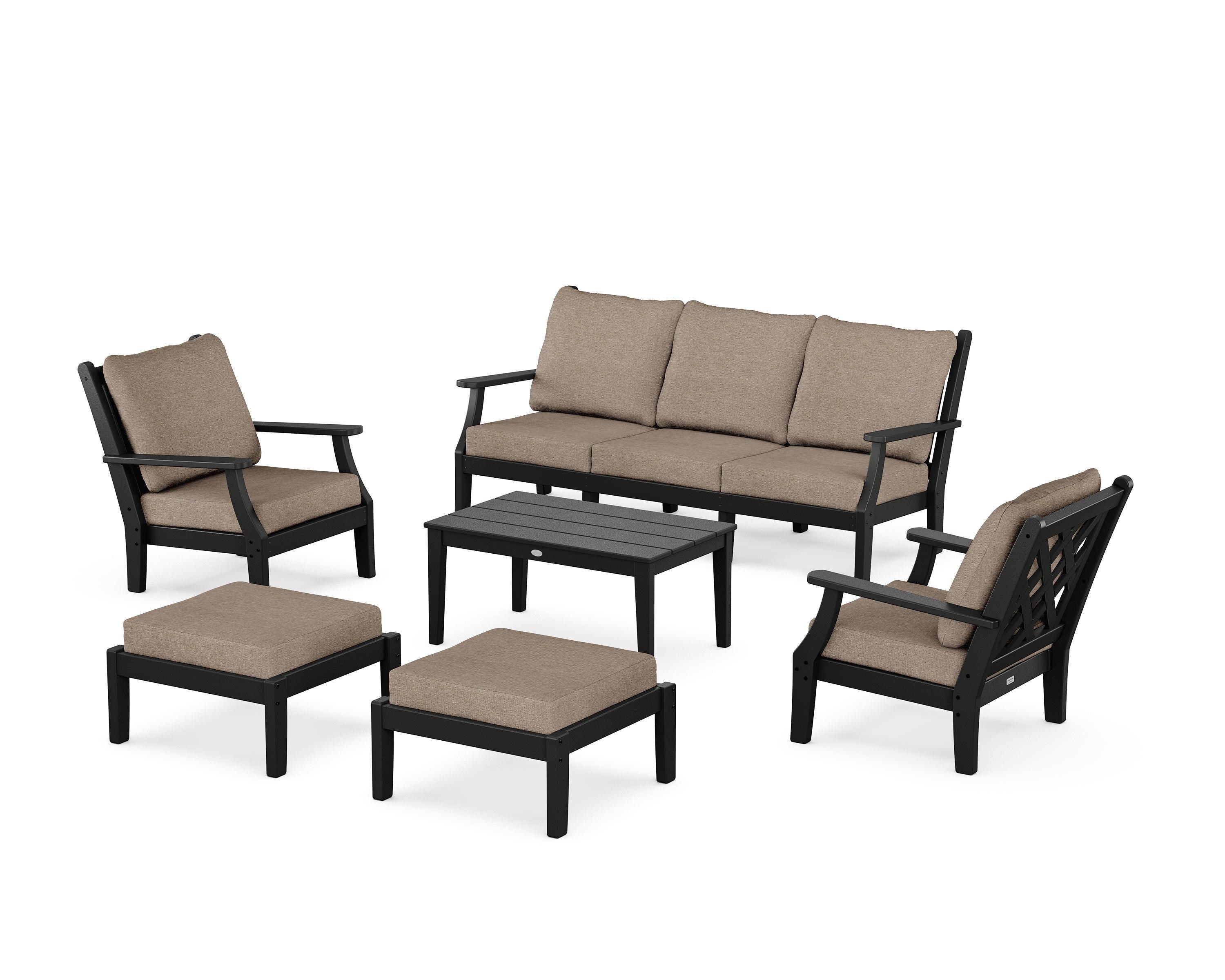 Country Living Wovendale 6-Piece Lounge Sofa Set in Black / Spiced Burlap