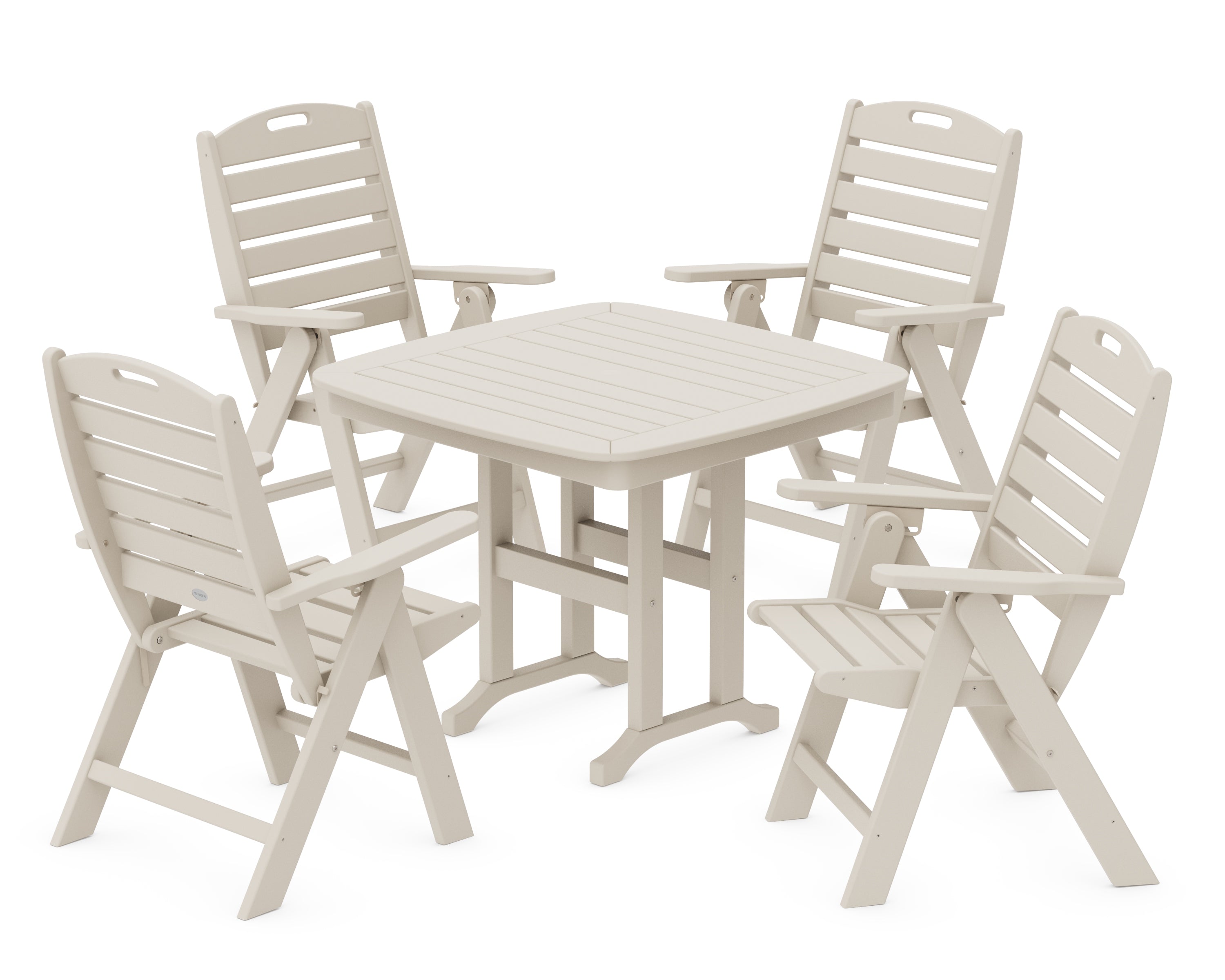 POLYWOOD Nautical Folding Highback Chair 5-Piece Dining Set in Sand