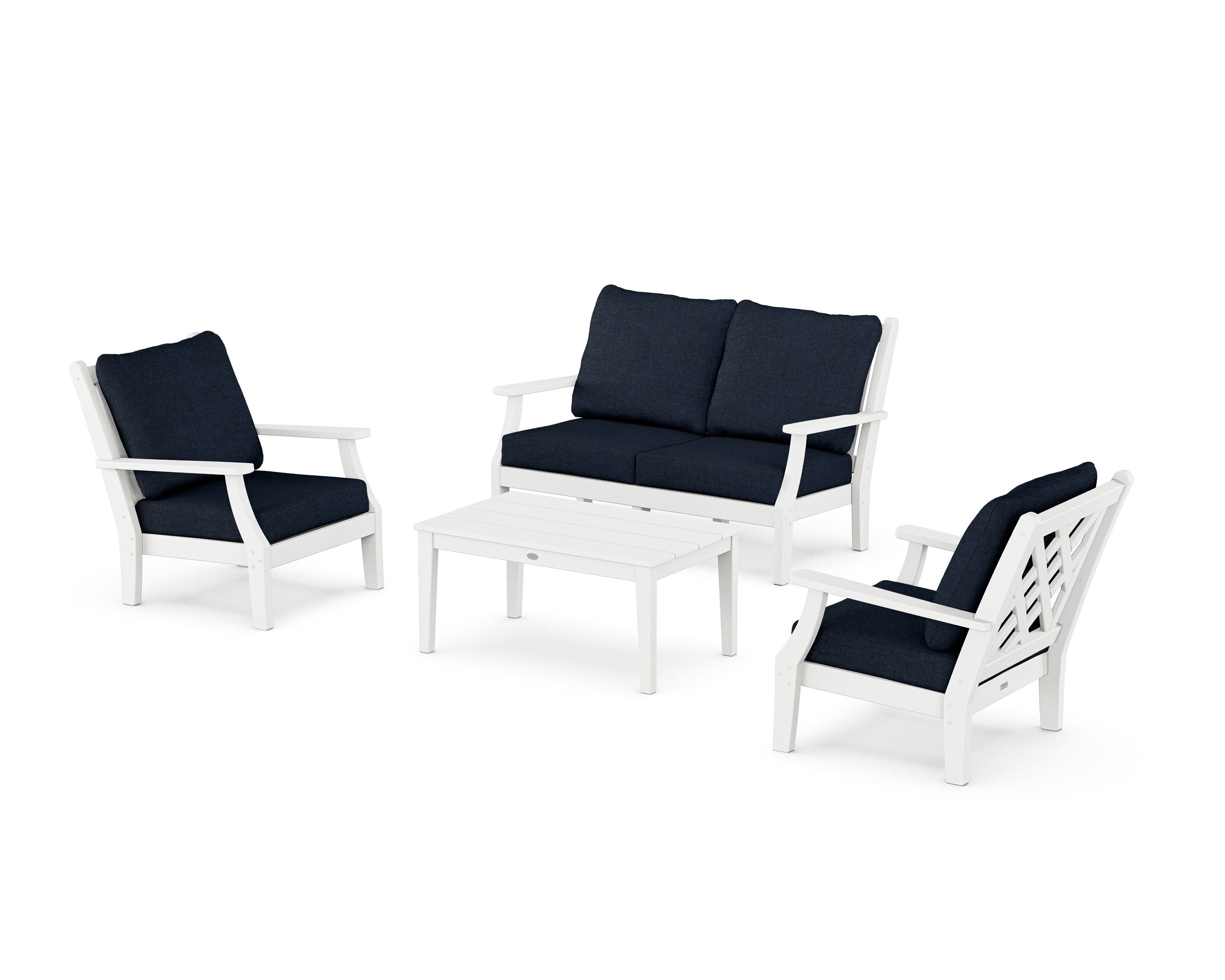 Country Living Wovendale 4-Piece Deep Seating Set with Loveseat in White / Marine Indigo