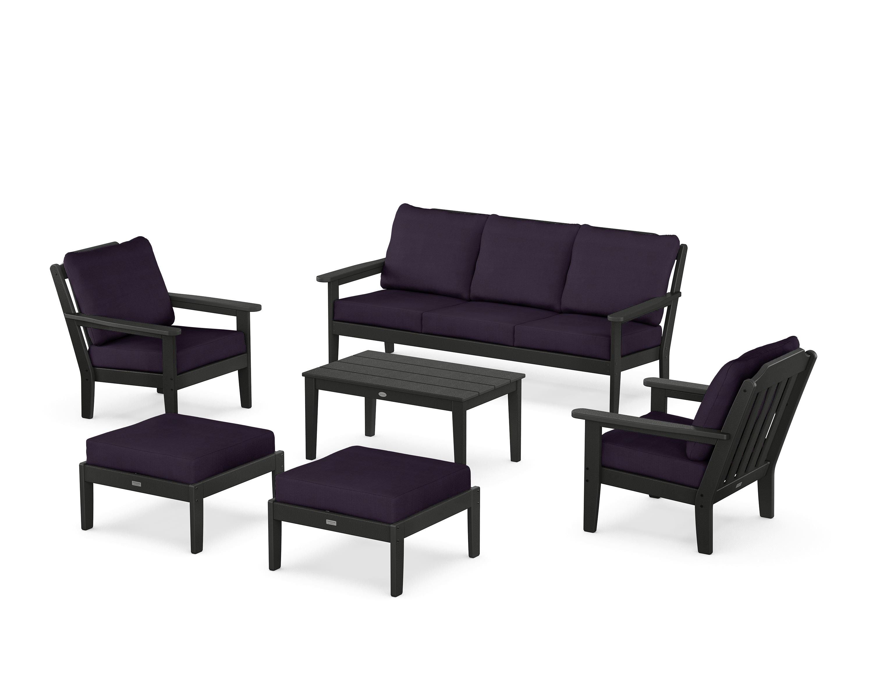 Country Living Cottage 6-Piece Lounge Sofa Set in Black / Navy Linen