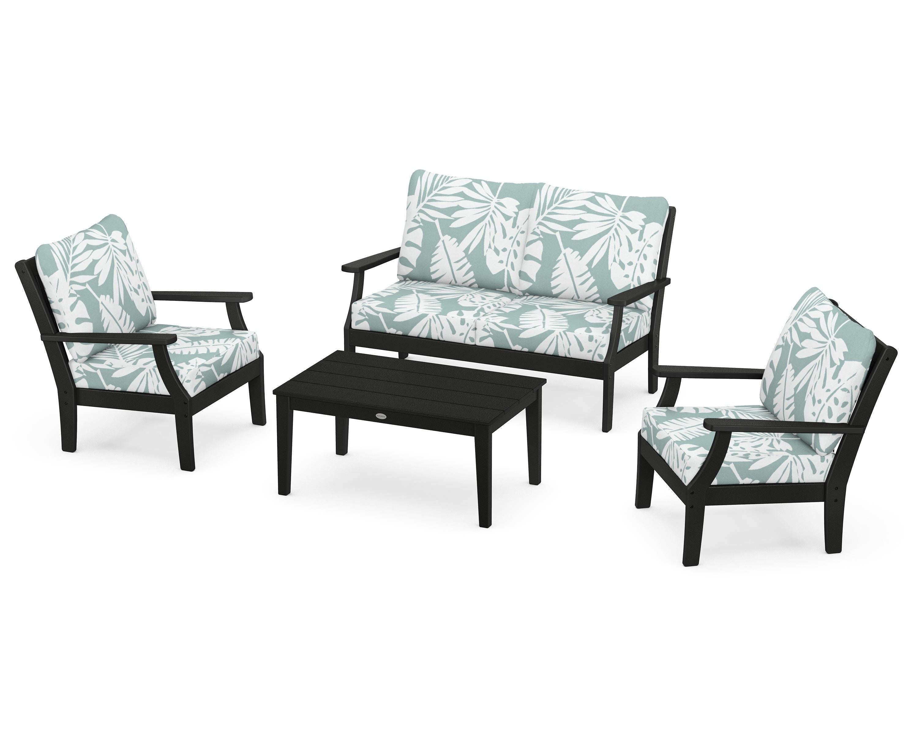 POLYWOOD Braxton 4-Piece Deep Seating Chair Set in Black / Leaf Glacier Spa