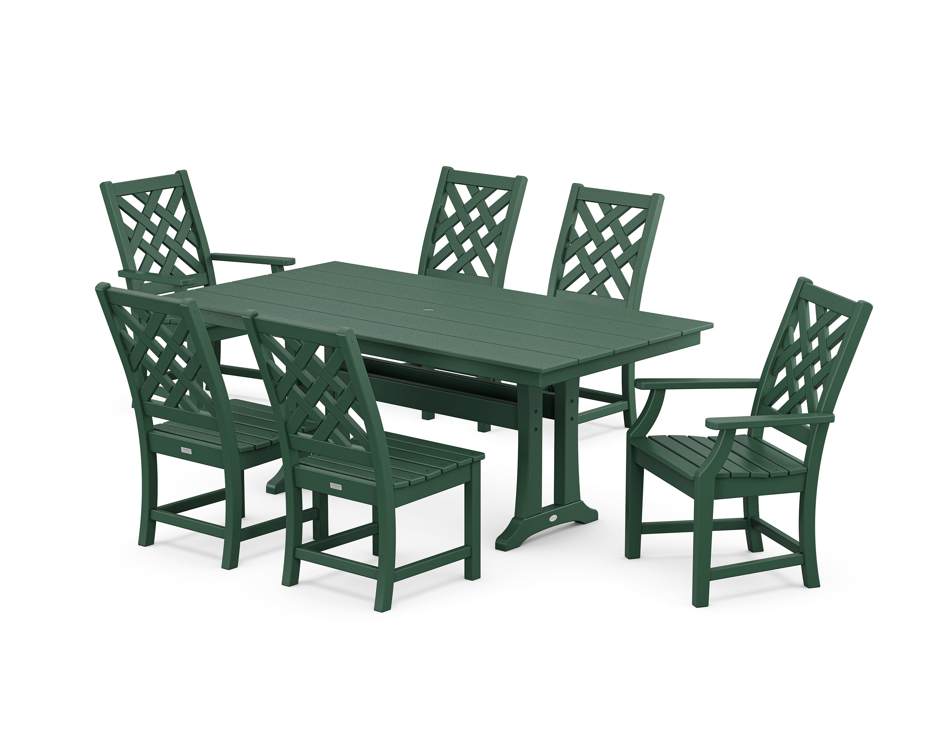 Country Living Wovendale 7-Piece Farmhouse Dining Set with Trestle Legs in Green