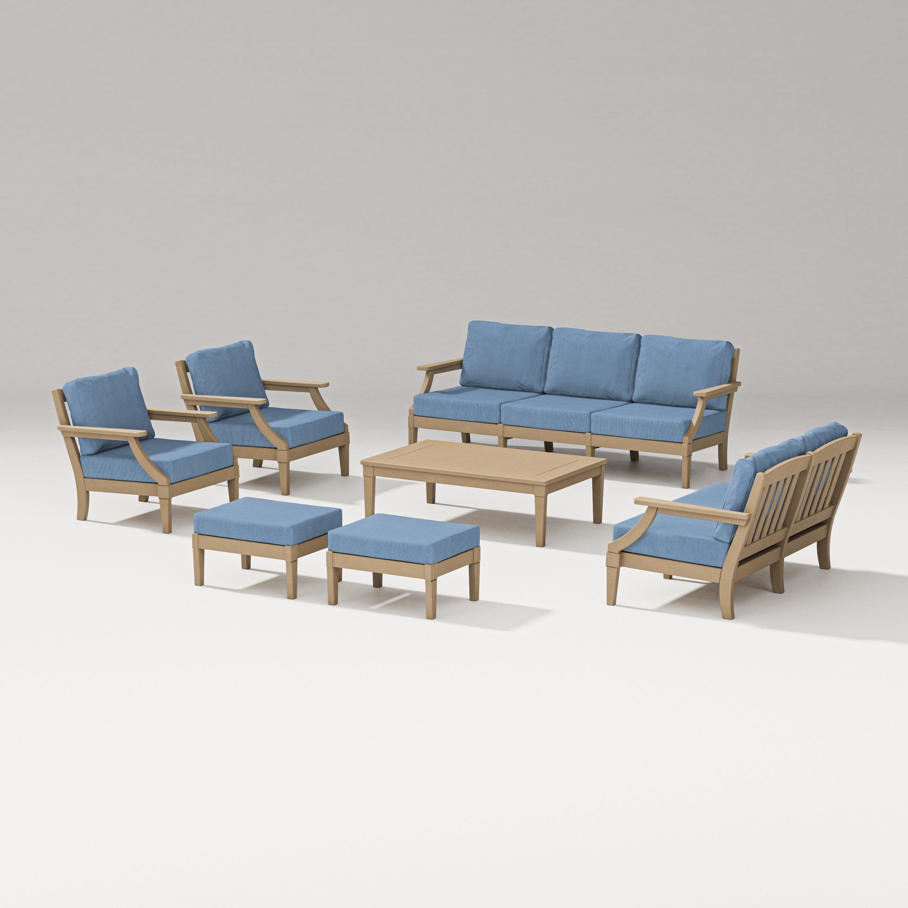 PW Designer Series Estate 7-Piece Lounge Sofa Set in Vintage Sahara / Sky Blue