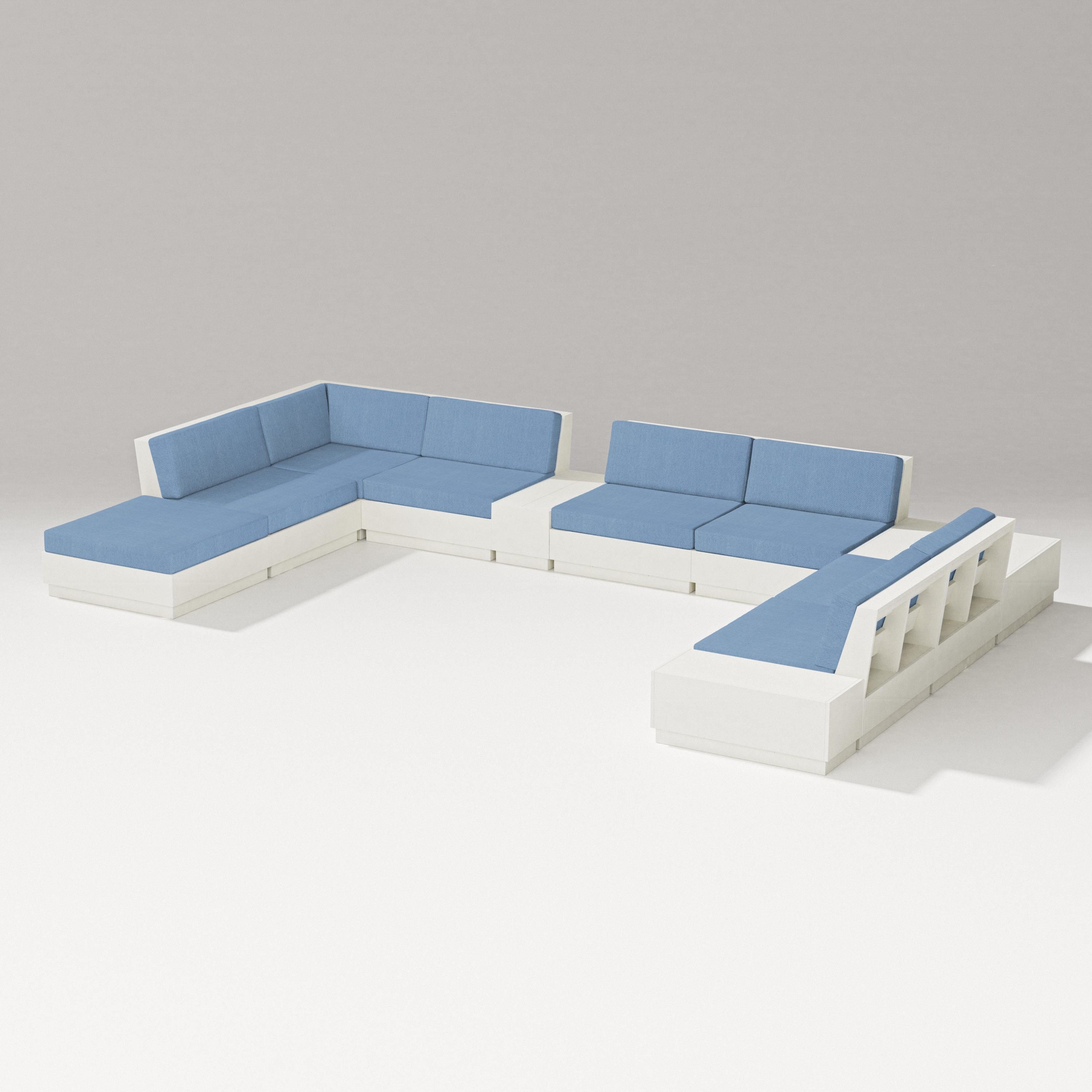 PW Designer Series Elevate 11-Piece Conversation Sectional Set in Vintage White / Sky Blue