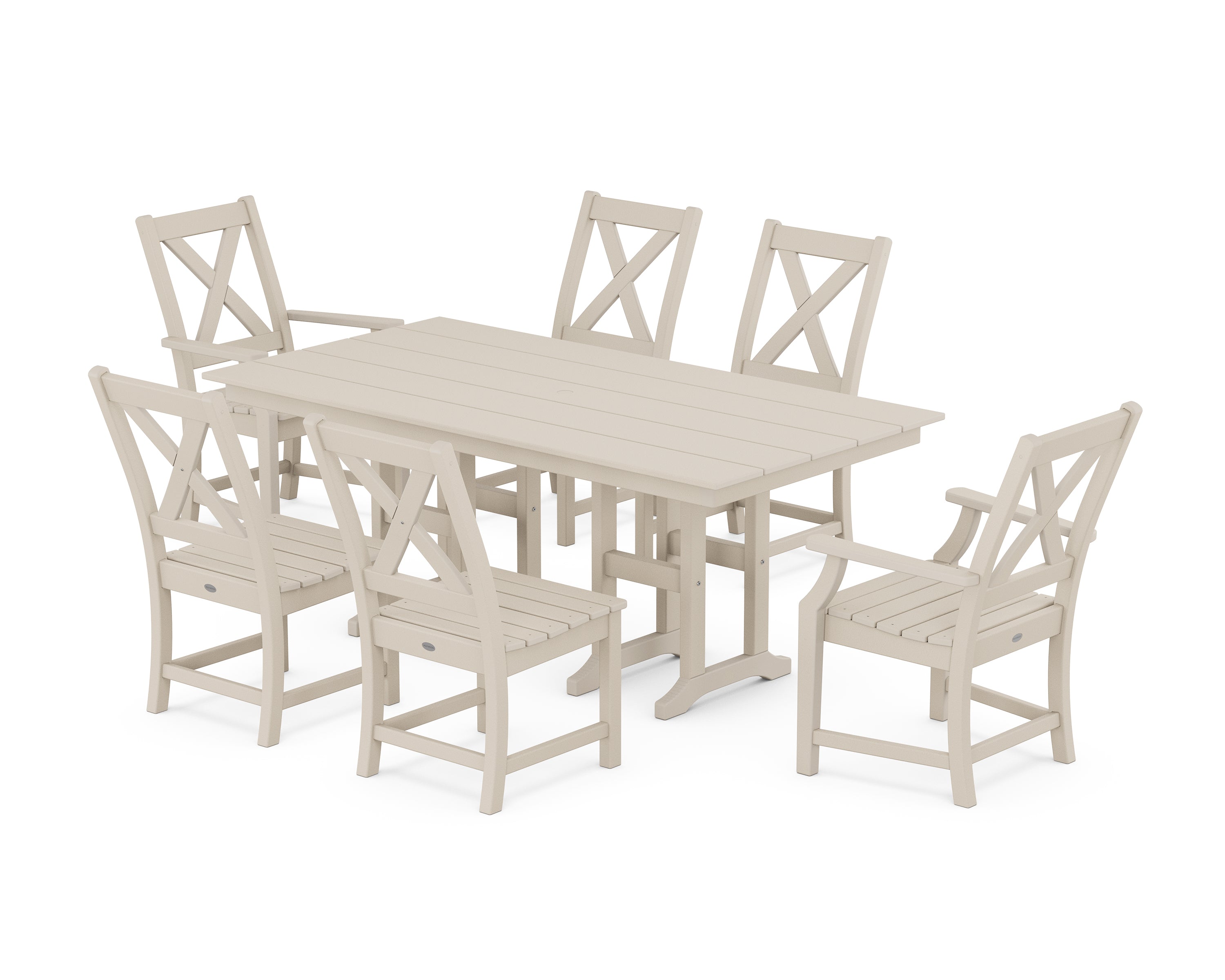 POLYWOOD Braxton 7-Piece Farmhouse Dining Set in Sand