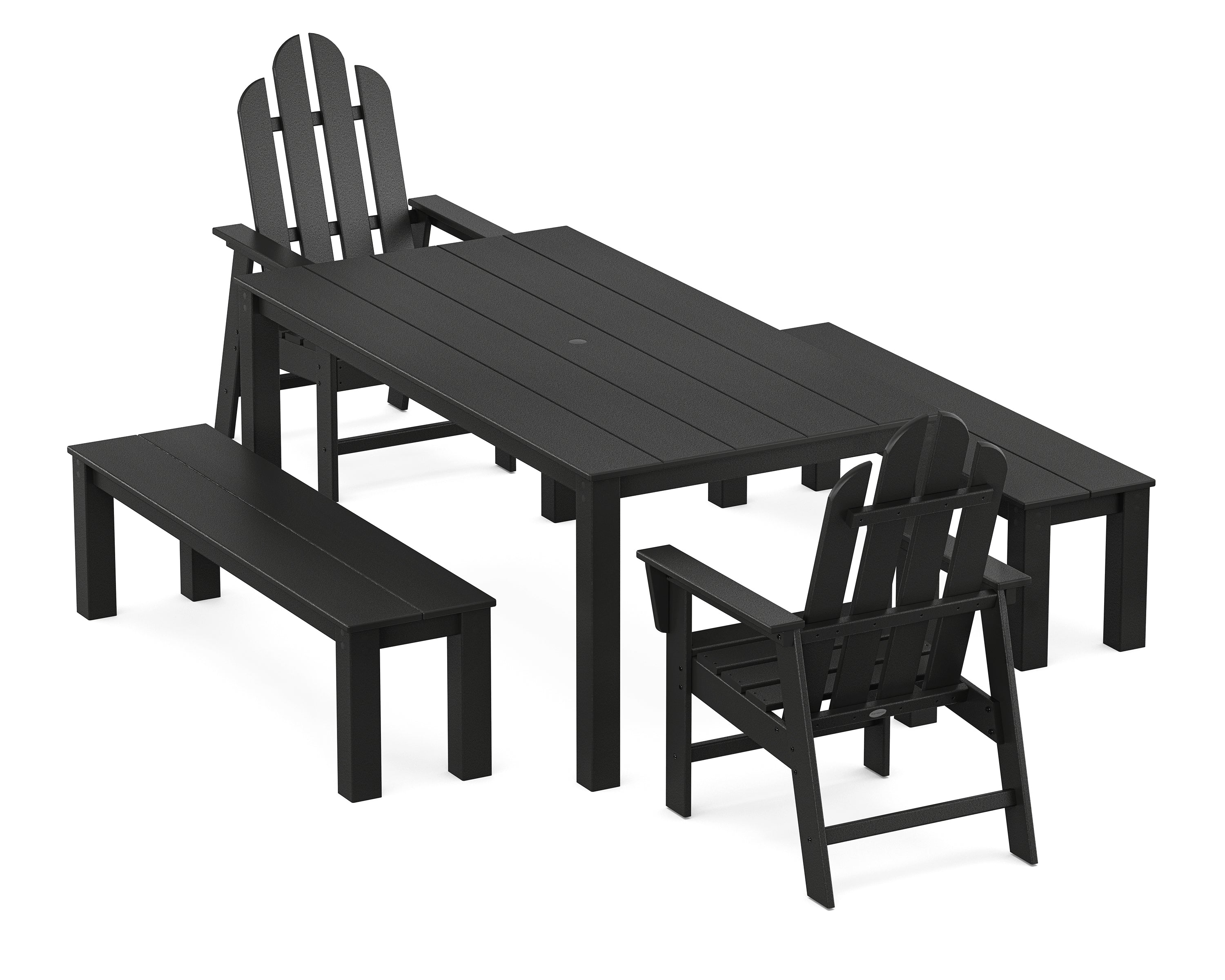 POLYWOOD Long Island 5-Piece Parsons Dining Set with Benches in Black
