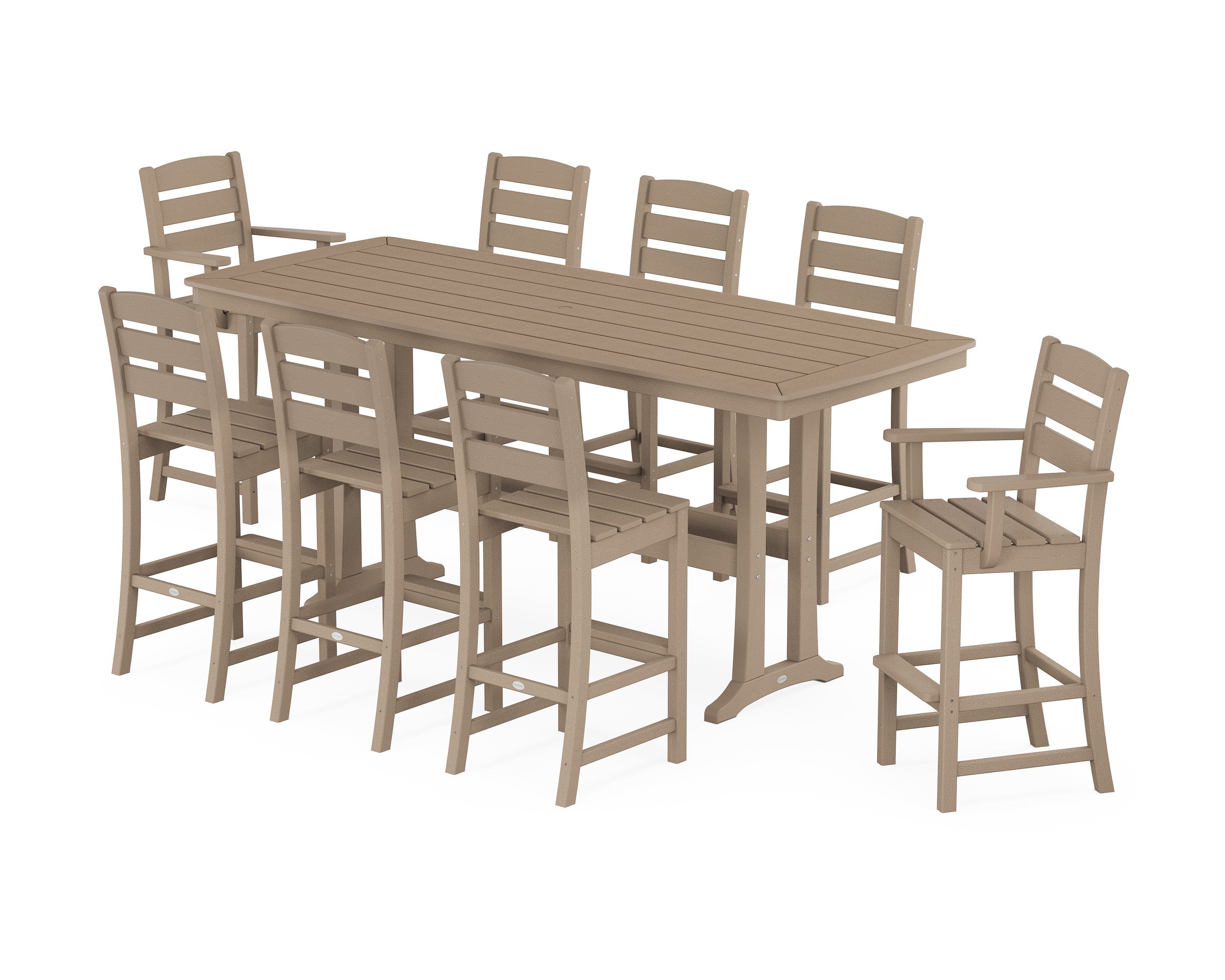 POLYWOOD Lakeside 9-Piece Bar Set with Trestle Legs in Vintage Sahara