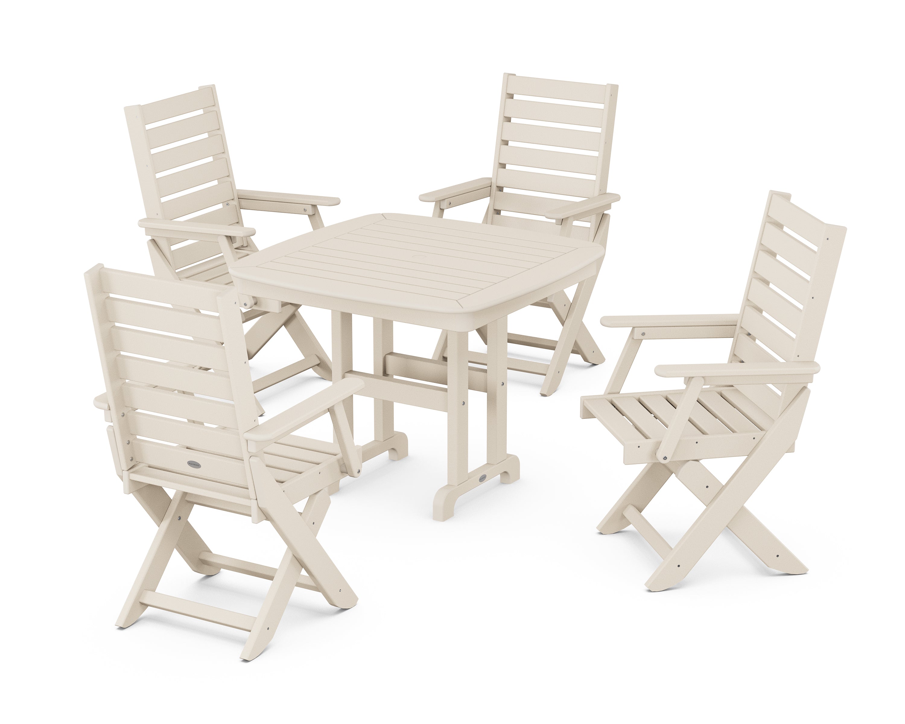 POLYWOOD Captain Folding Chair 5-Piece Dining Set in Sand