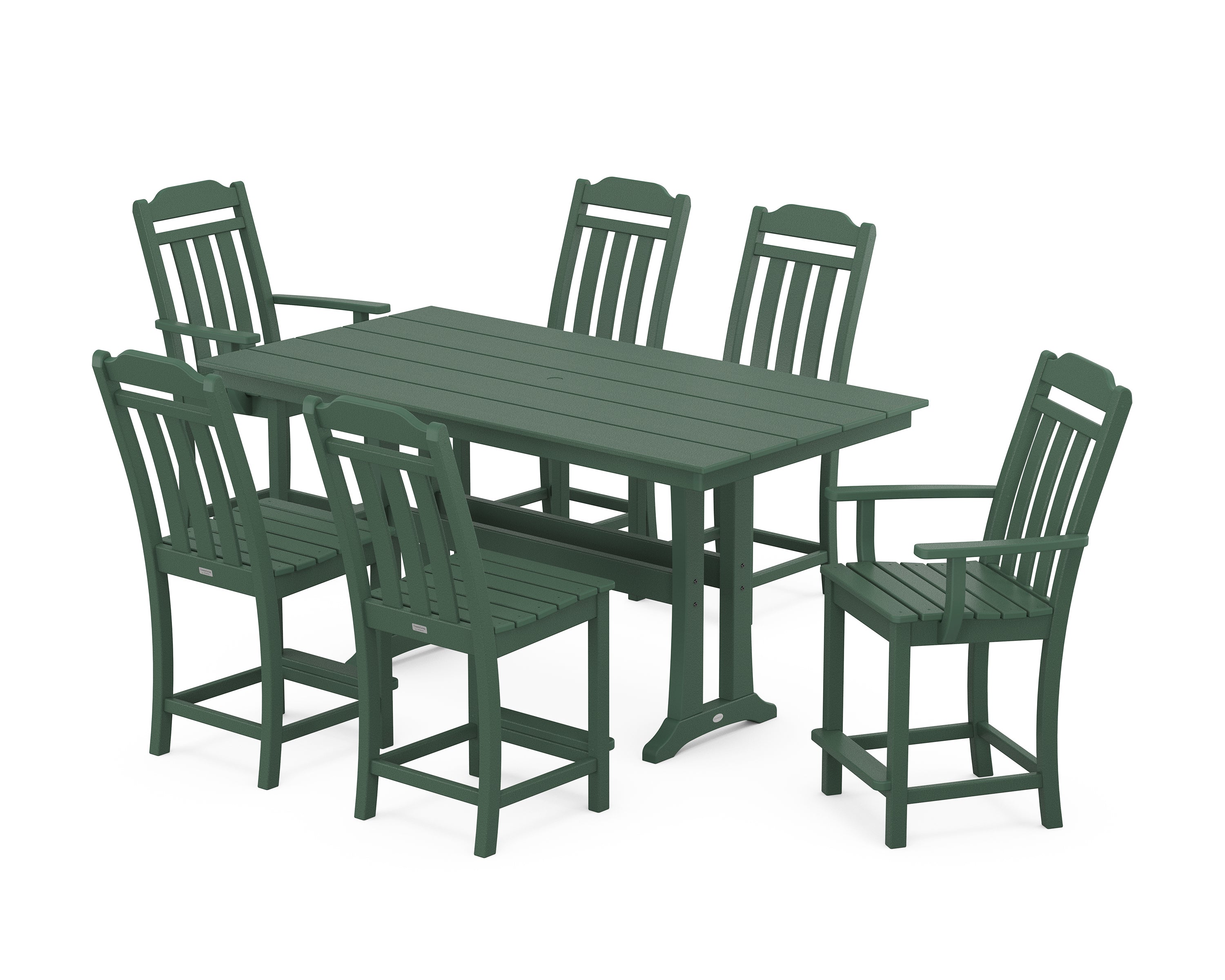 POLYWOOD Country Living 7-Piece Farmhouse Counter Set with Trestle Legs in Green