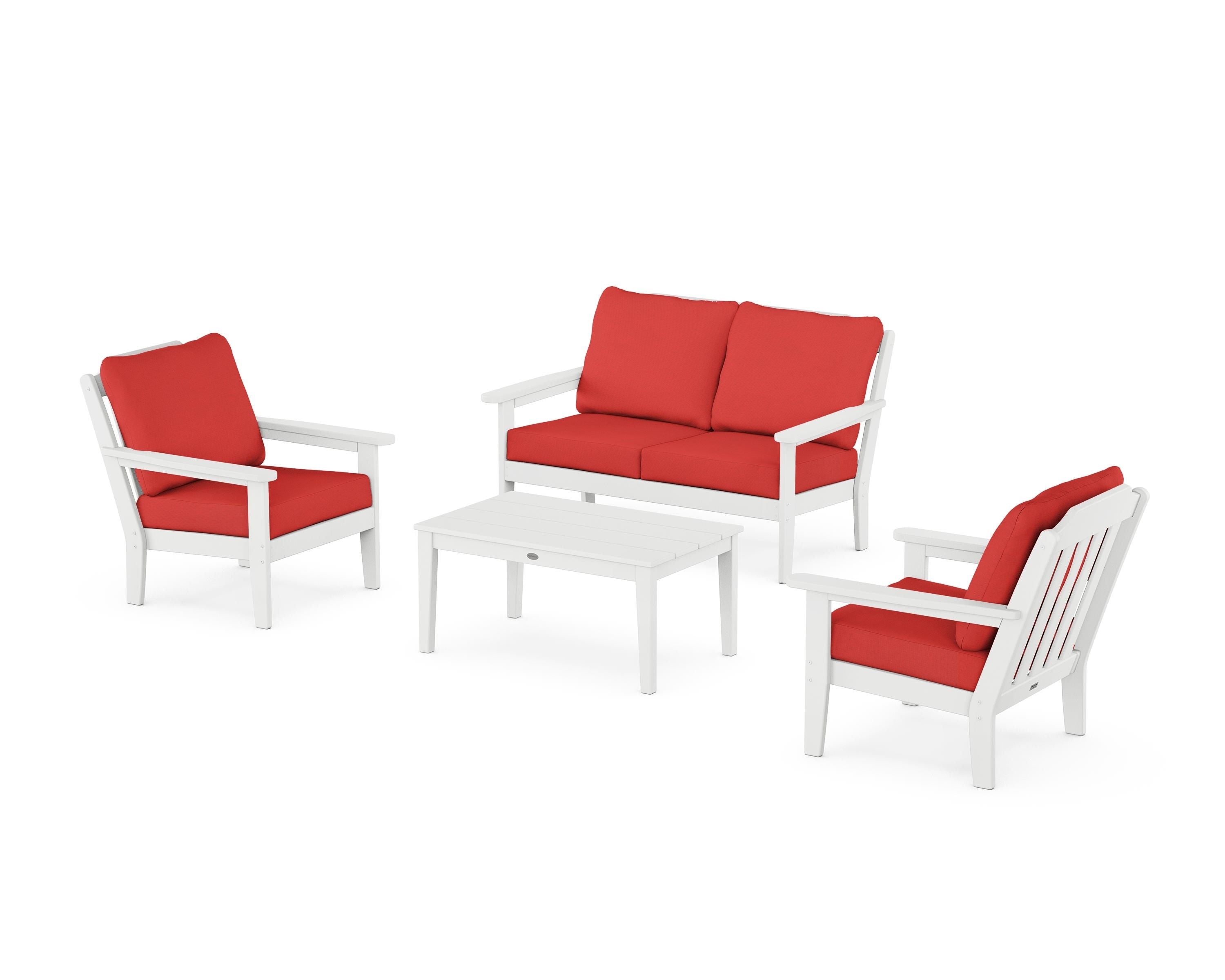 Country Living Cottage 4-Piece Deep Seating Set with Loveseat in White / Crimson Linen