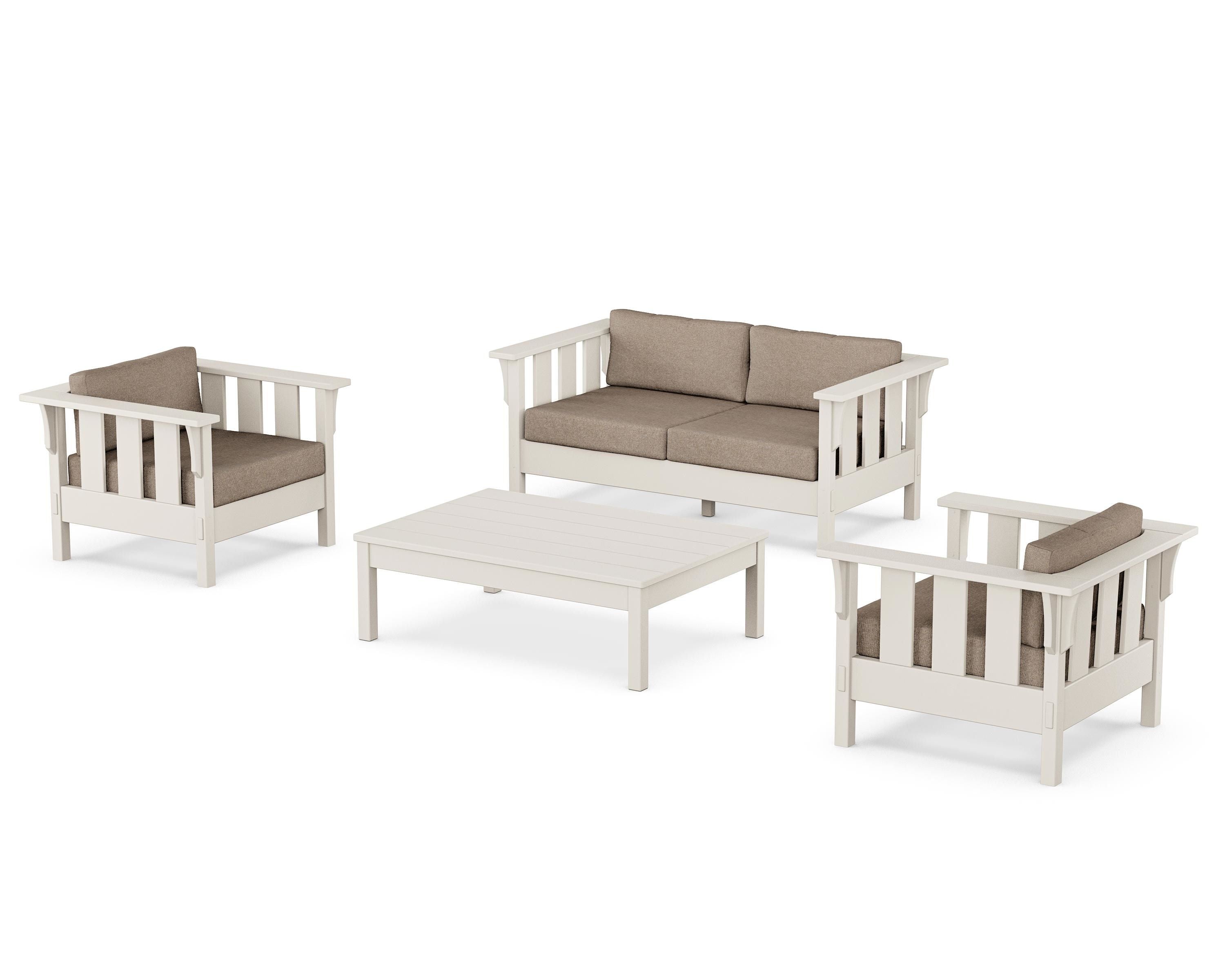 Martha Stewart by POLYWOOD Acadia 4-Piece Deep Seating Set with Loveseat in Sand / Spiced Burlap