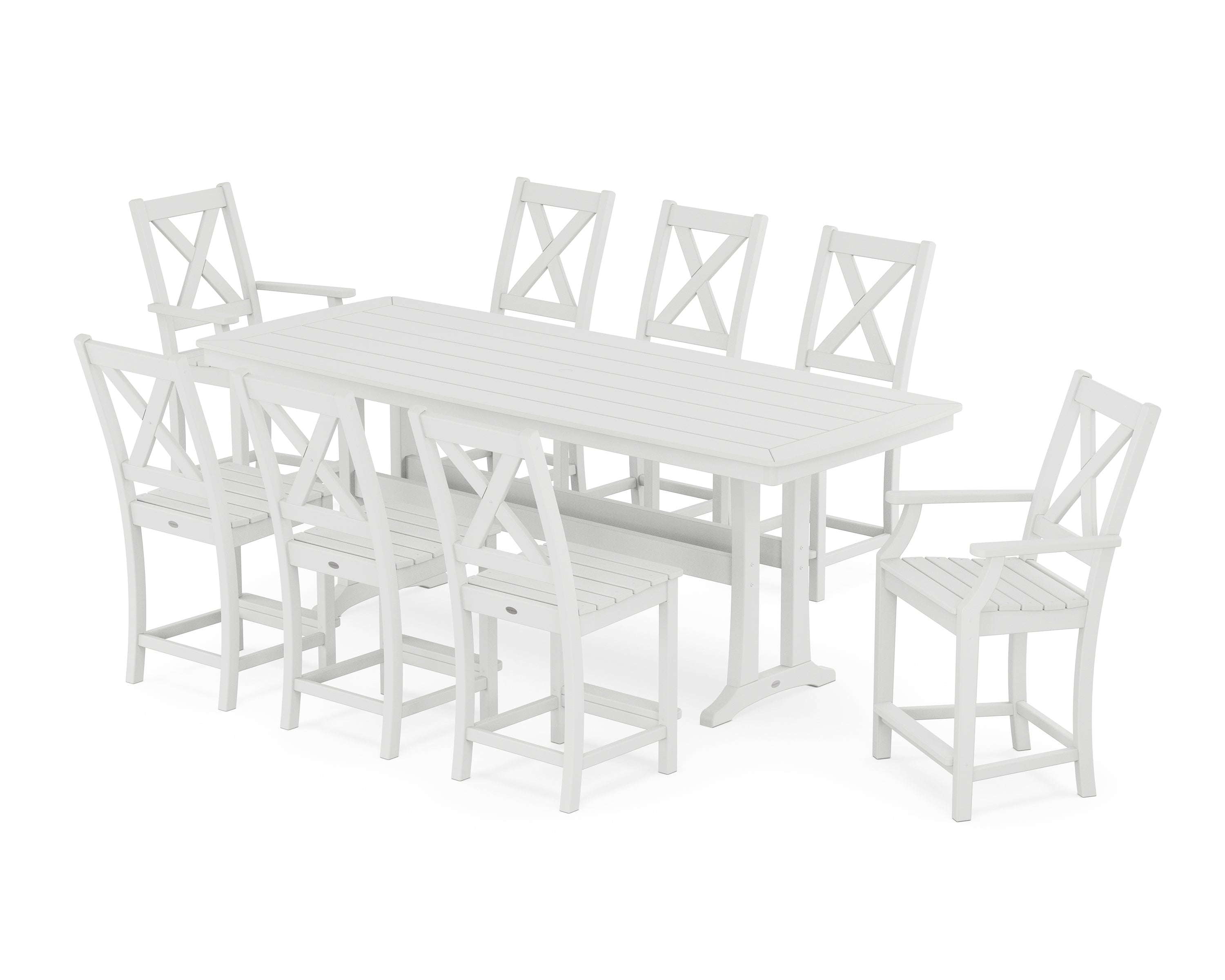 POLYWOOD Braxton 9-Piece Counter Set with Trestle Legs in White