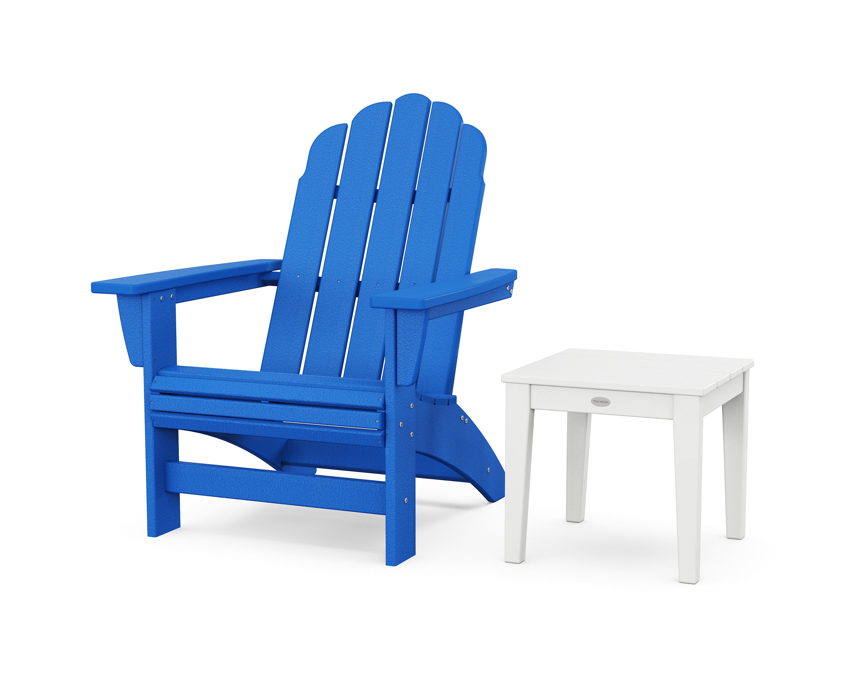 POLYWOOD Vineyard Grand Adirondack Chair with Side Table in Pacific Blue / White