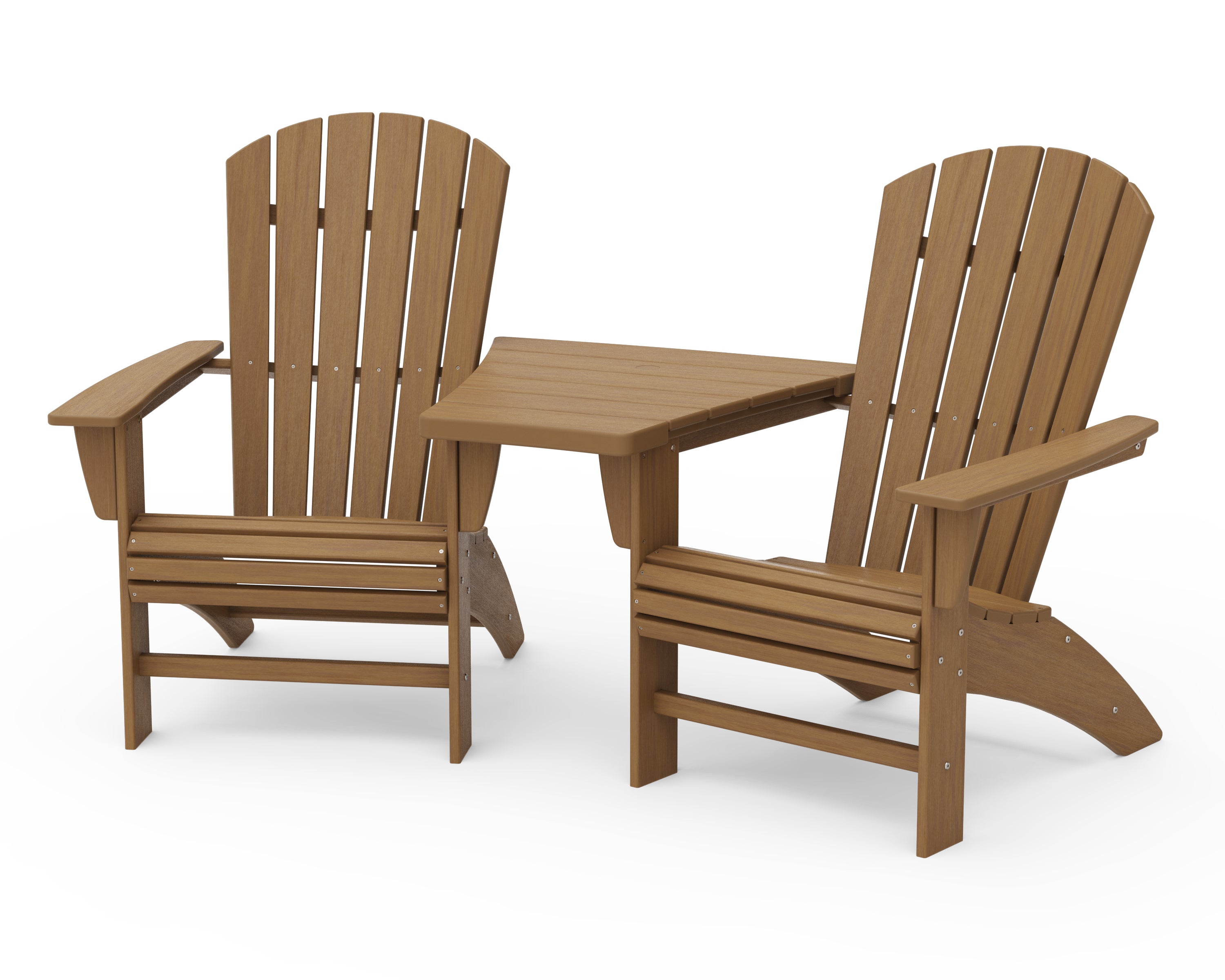 POLYWOOD Nautical 3-Piece Curveback Adirondack Set with Angled Connecting Table in Natural