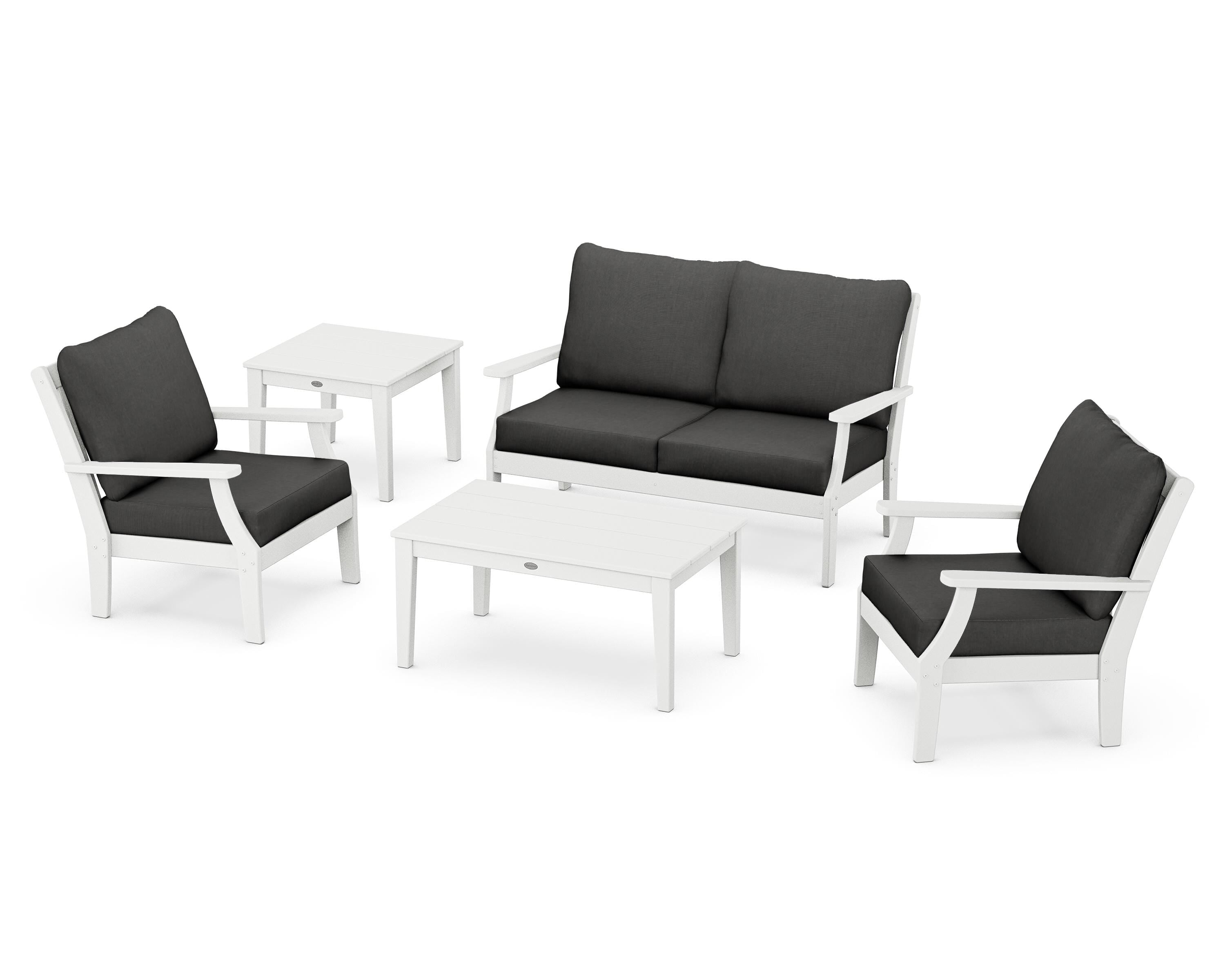 POLYWOOD Braxton 5-Piece Deep Seating Set in White / Spectrum Carbon