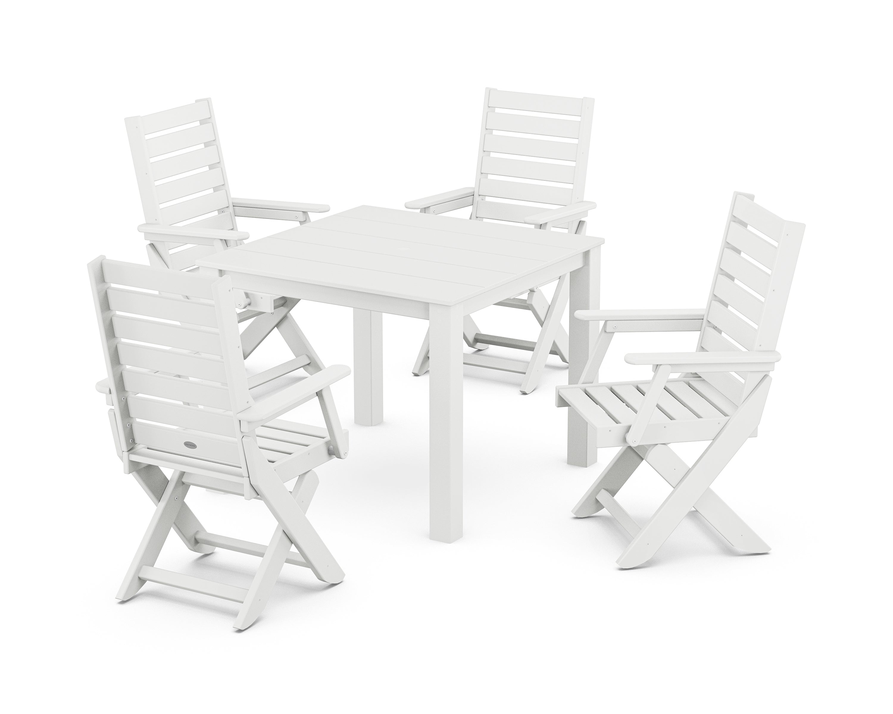 POLYWOOD Captain Folding Chair 5-Piece Parsons Dining Set in White
