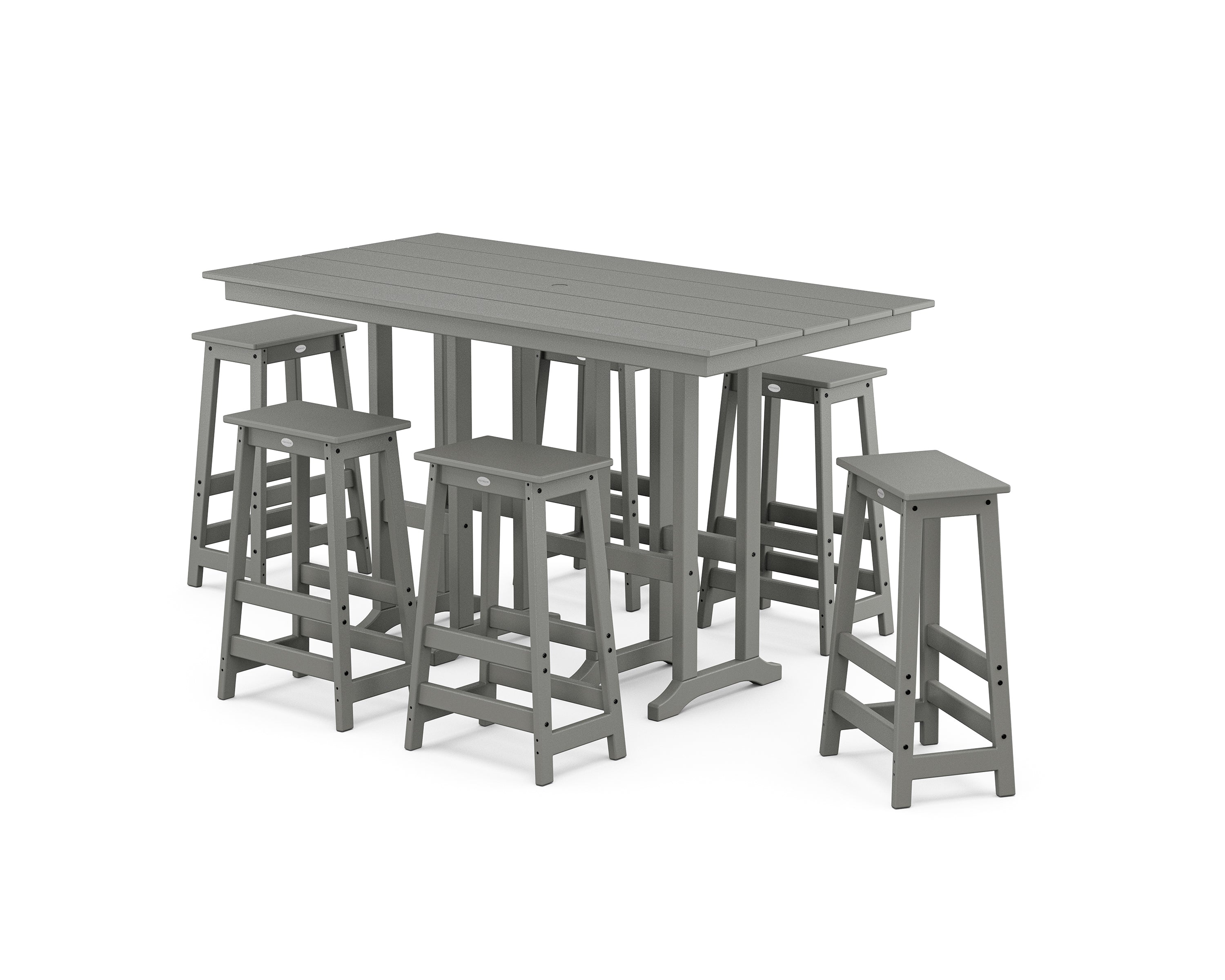 POLYWOOD Modern Studio Bar Stool 7-Piece Set in Slate Grey