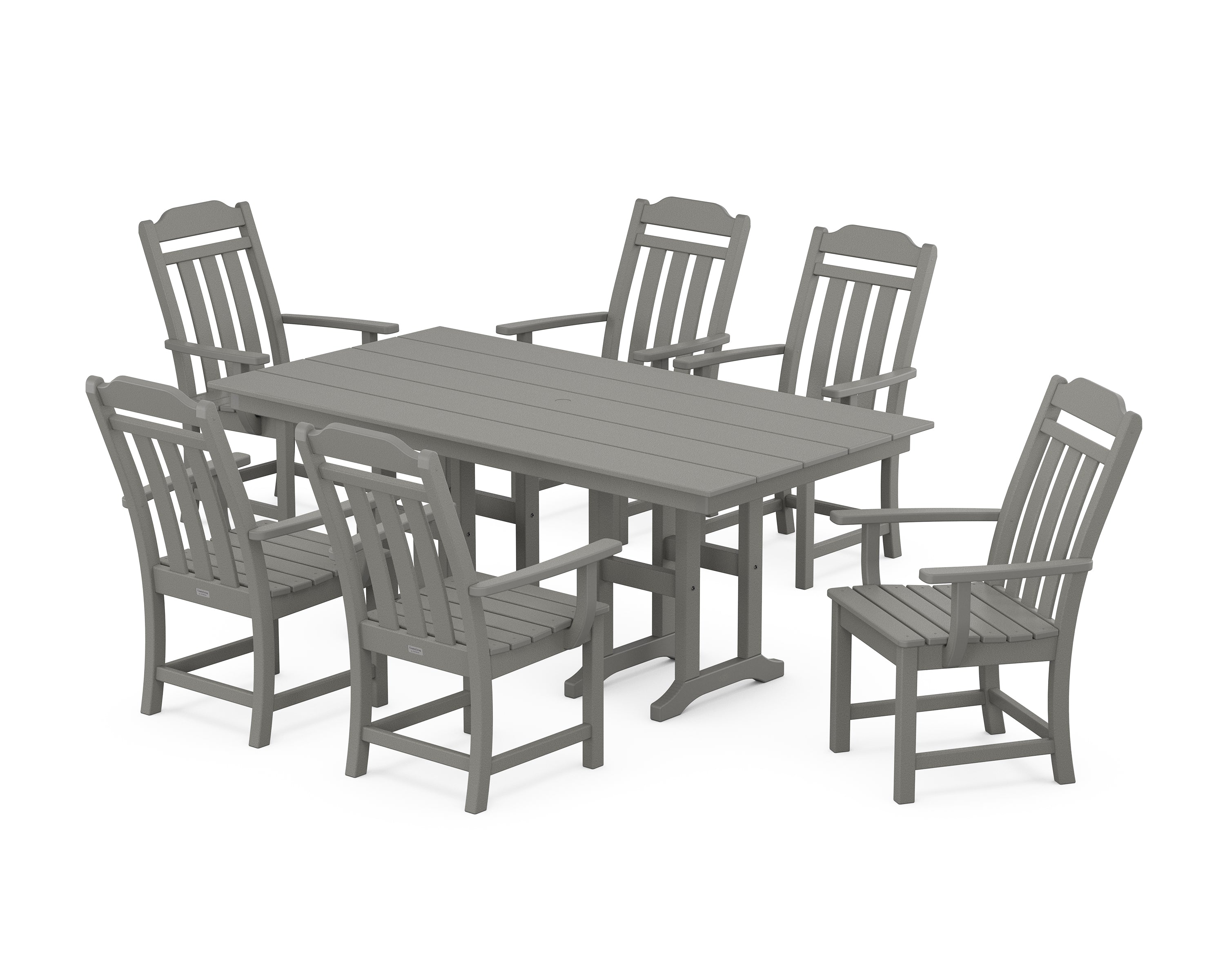 Country Living Cottage Arm Chair 7-Piece Farmhouse Dining Set in Slate Grey