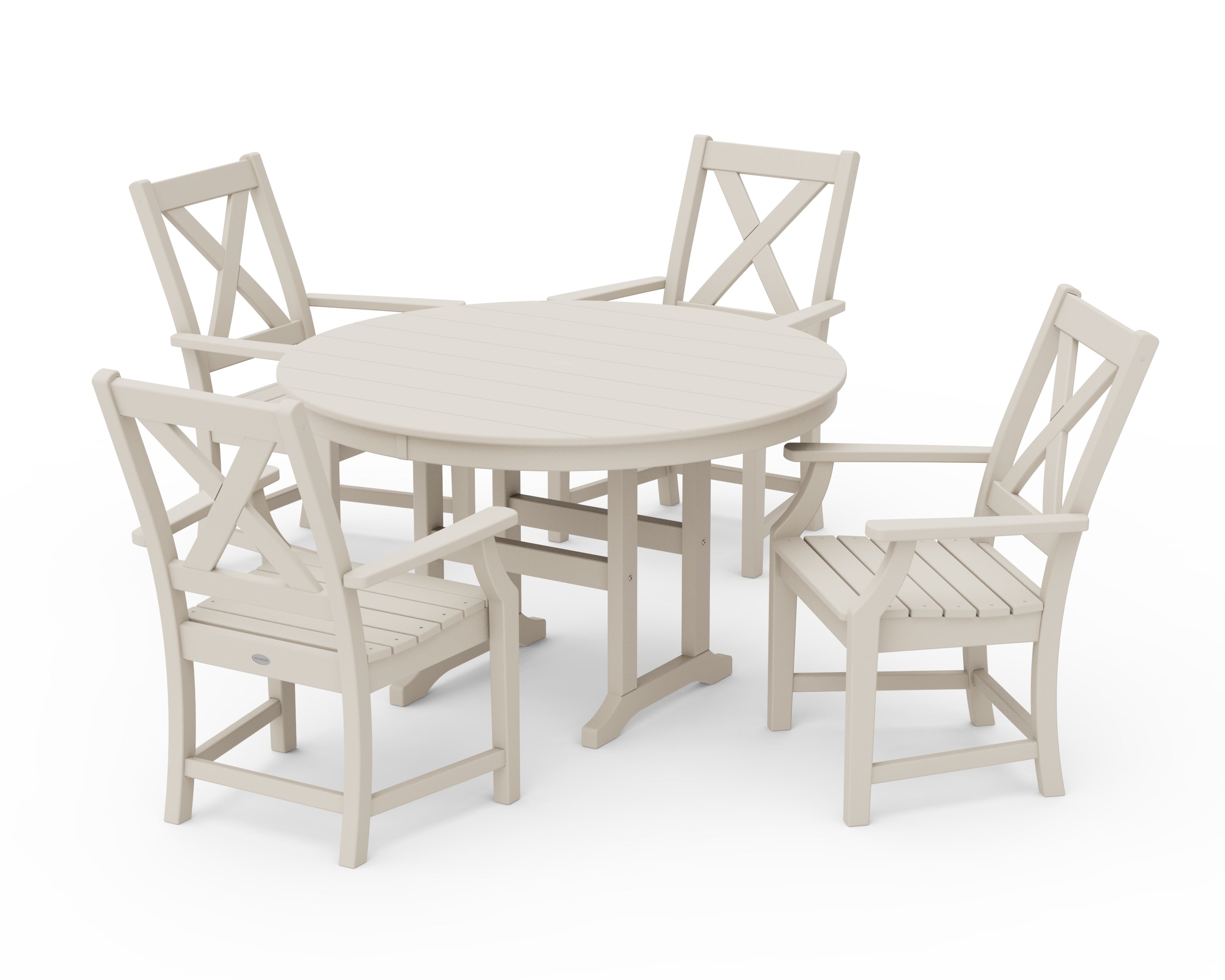 POLYWOOD Braxton 5-Piece Round Farmhouse Dining Set in Sand