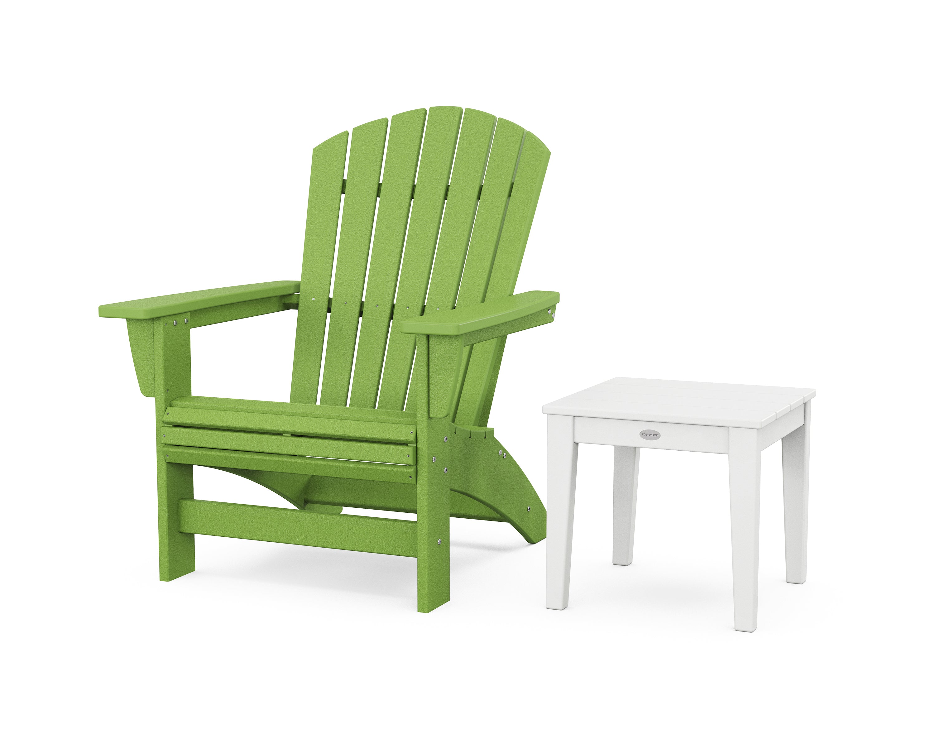 POLYWOOD Nautical Grand Adirondack Chair with Side Table in Lime / White