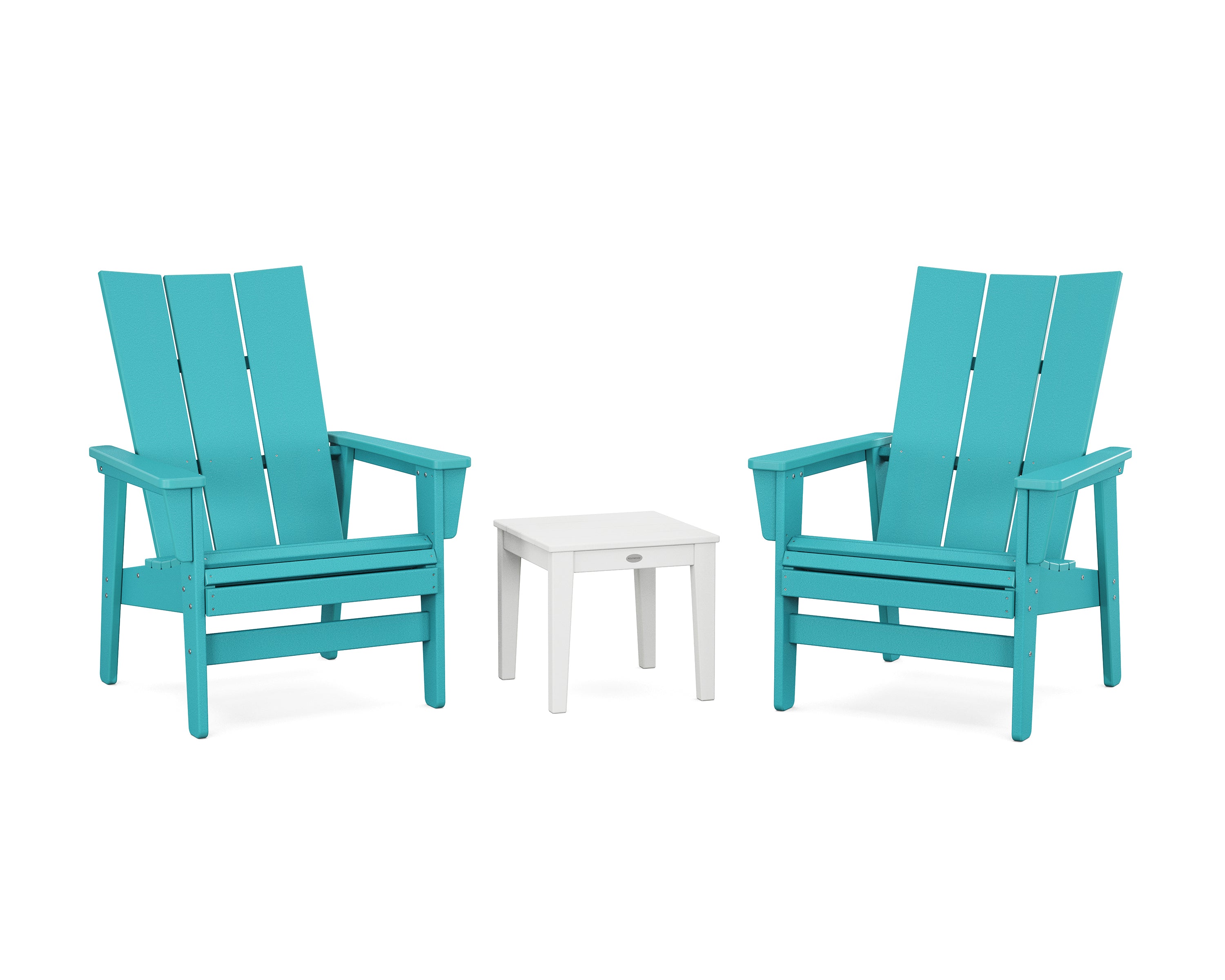 POLYWOOD® 3-Piece Modern Grand Upright Adirondack Set in Aruba / White