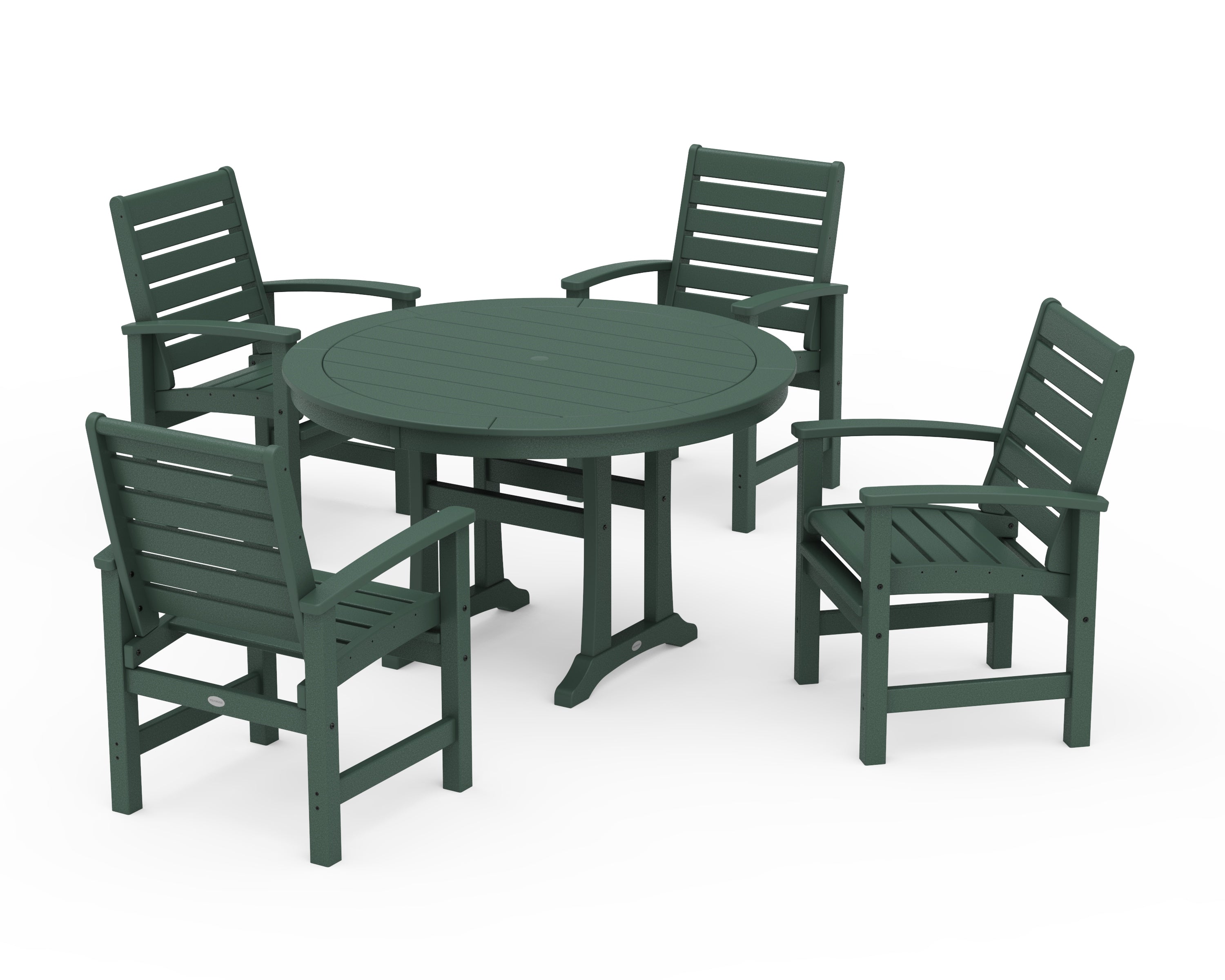 POLYWOOD Signature 5-Piece Round Dining Set with Trestle Legs in Green