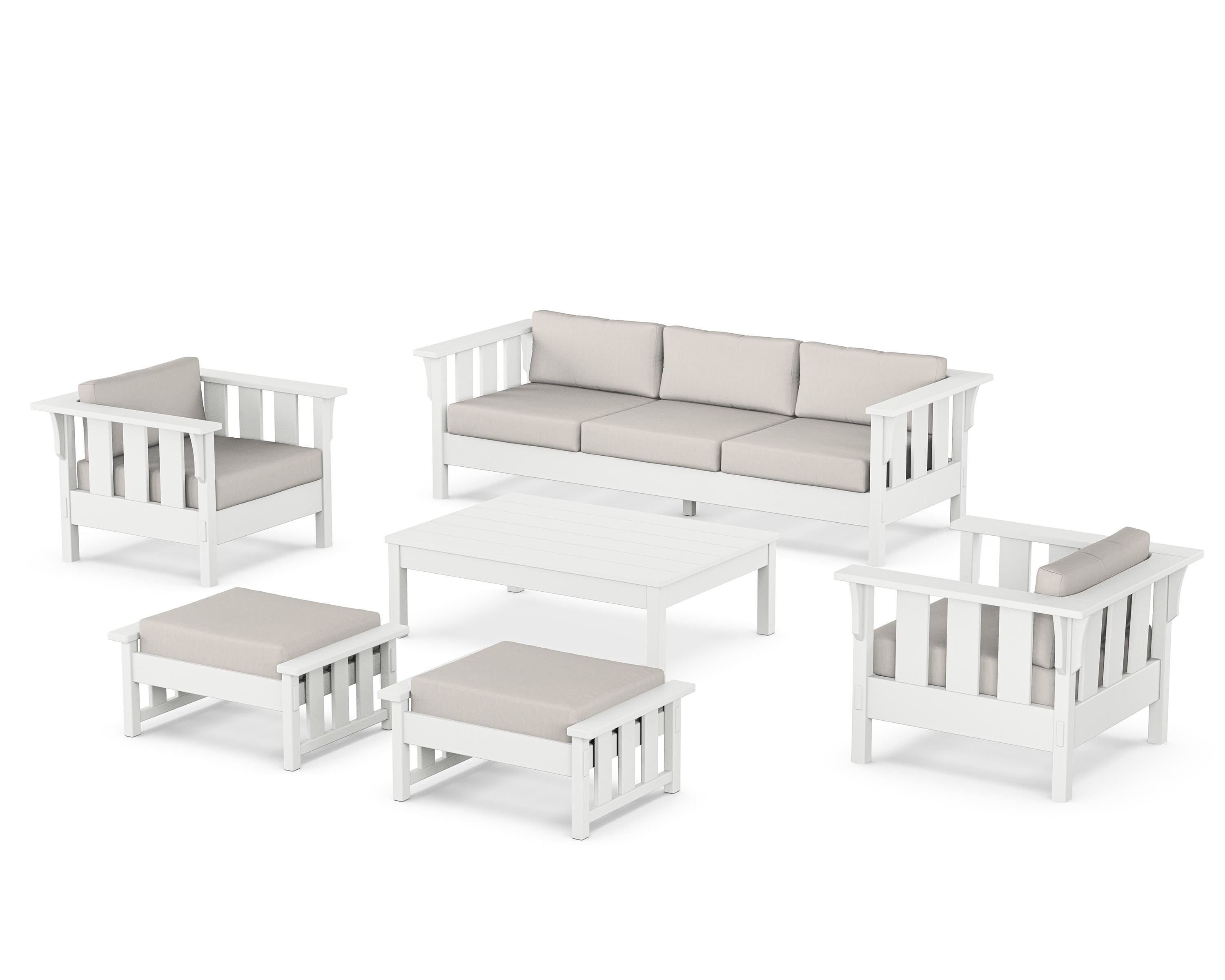 Martha Stewart by POLYWOOD Acadia 6-Piece Lounge Sofa Set in White / Cast Ash